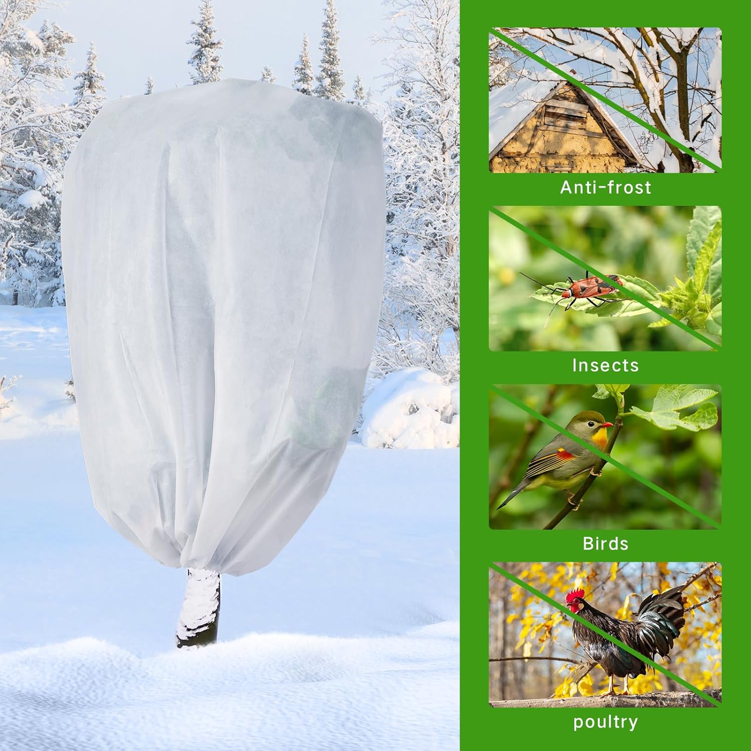 2 Pack Frost Protection Plant Covers White Frost Resistant Fabric Tree Cover with Drawstring Outdoor Greenhouse Winter Protection for Plants Shrubs Potted Plants - Image 5