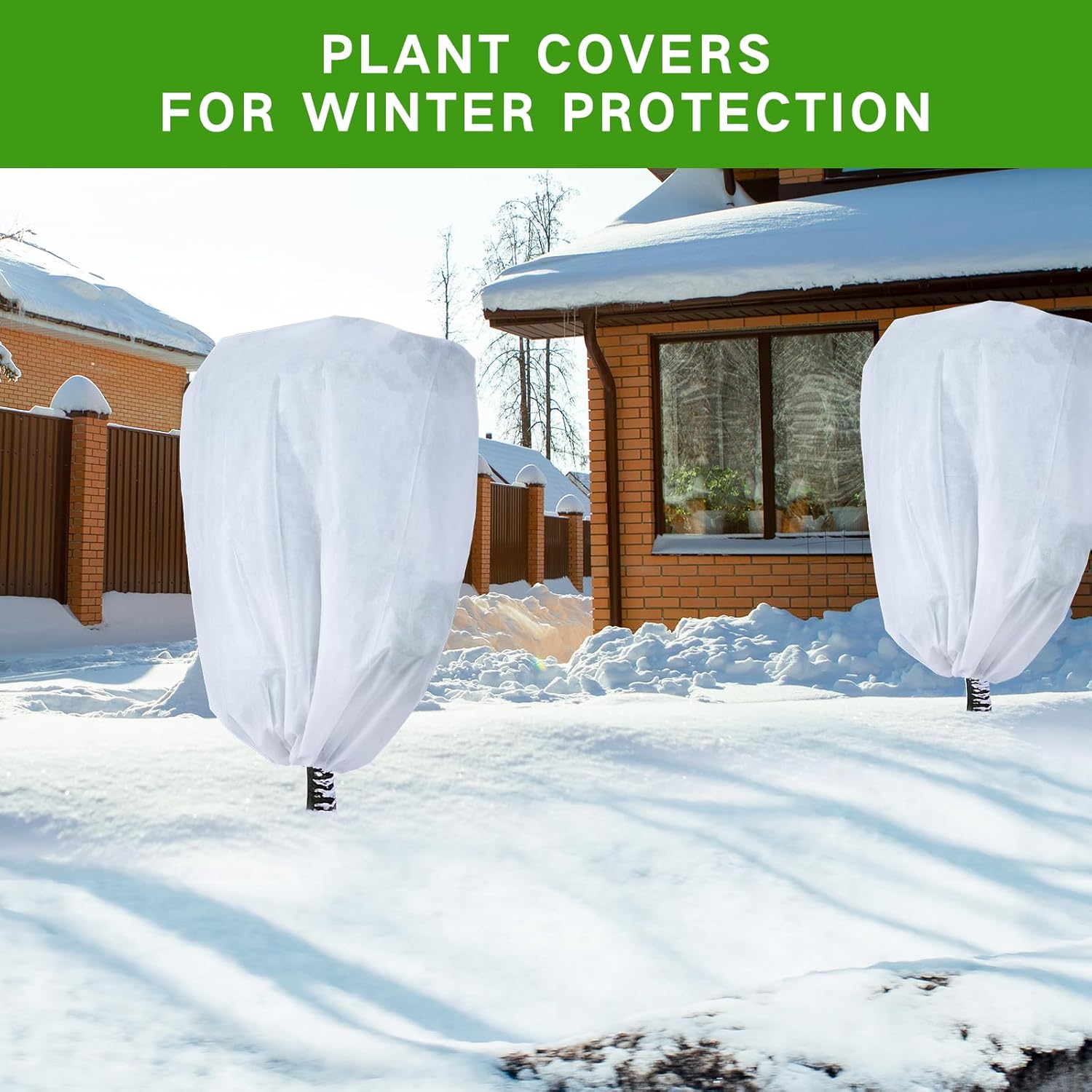 2 Pack Frost Protection Plant Covers White Frost Resistant Fabric Tree Cover with Drawstring Outdoor Greenhouse Winter Protection for Plants Shrubs Potted Plants - Image 6