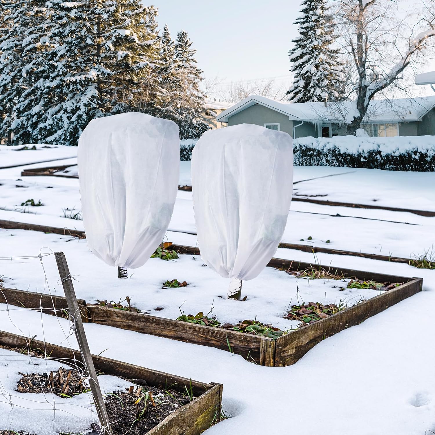 2 Pack Frost Protection Plant Covers White Frost Resistant Fabric Tree Cover with Drawstring Outdoor Greenhouse Winter Protection for Plants Shrubs Potted Plants - Image 7