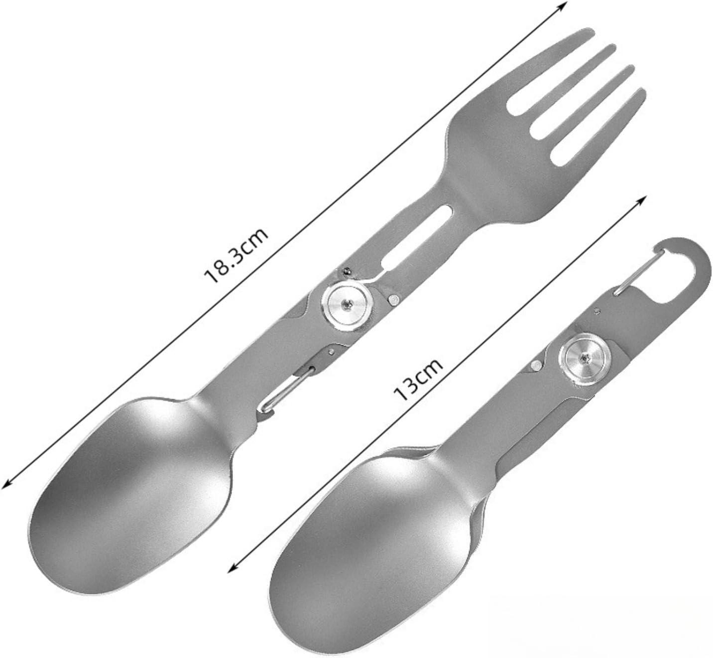 2-in-1 Folding Titanium Cutlery 13cm Silver Camping Spoon & Fork Lightweight Travel Outdoor Utensil - Image 2