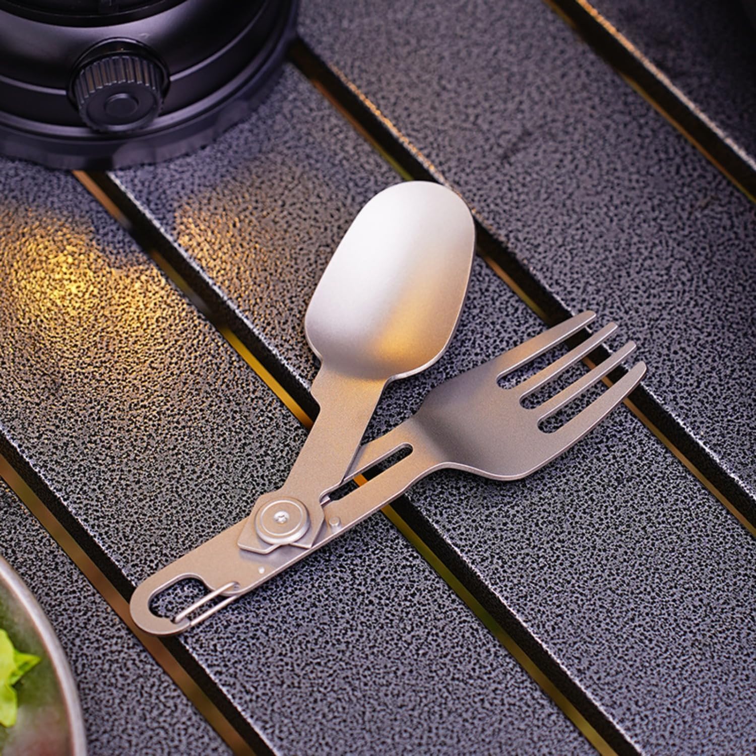 2-in-1 Folding Titanium Cutlery 13cm Silver Camping Spoon & Fork Lightweight Travel Outdoor Utensil - Image 3