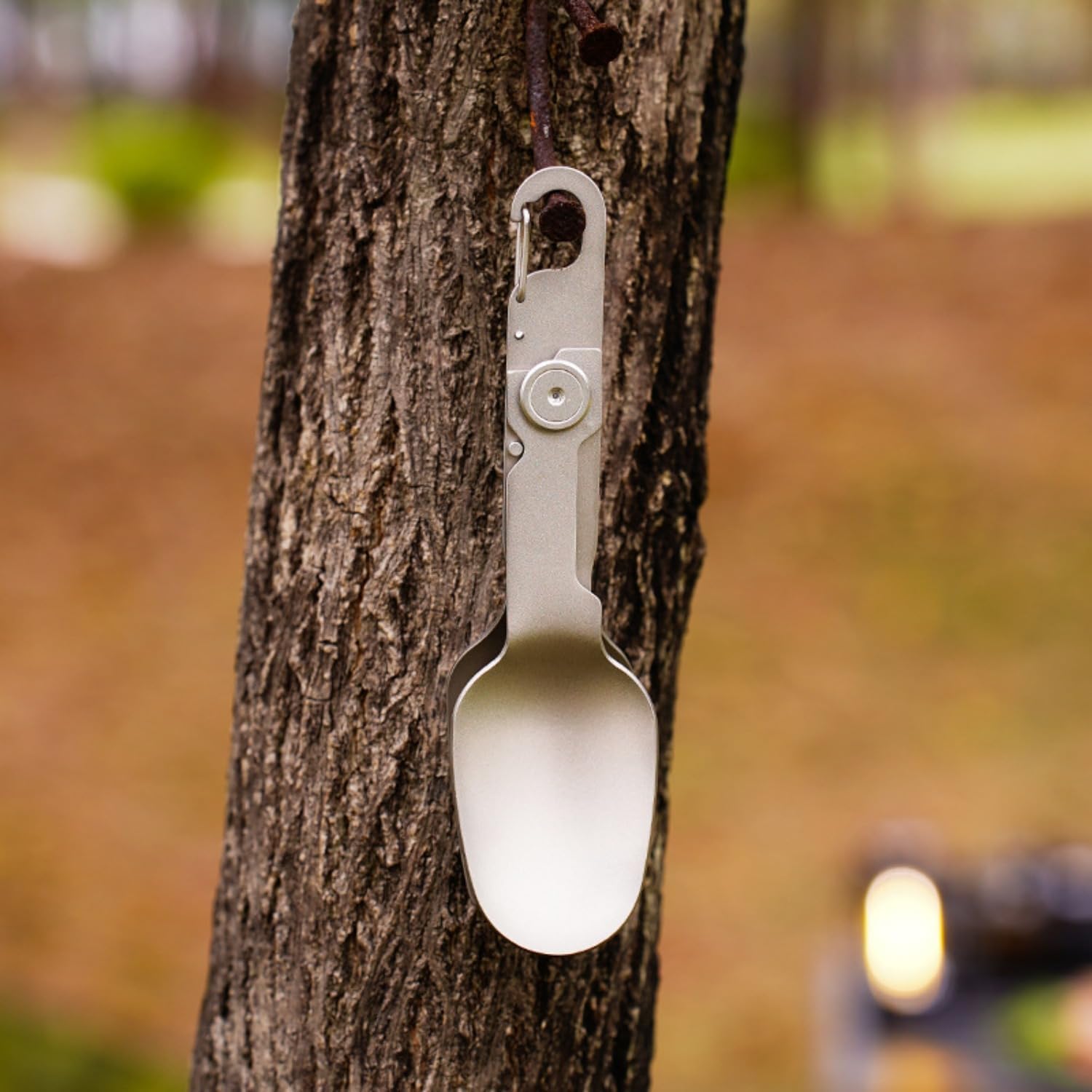 2-in-1 Folding Titanium Cutlery 13cm Silver Camping Spoon & Fork Lightweight Travel Outdoor Utensil - Image 4
