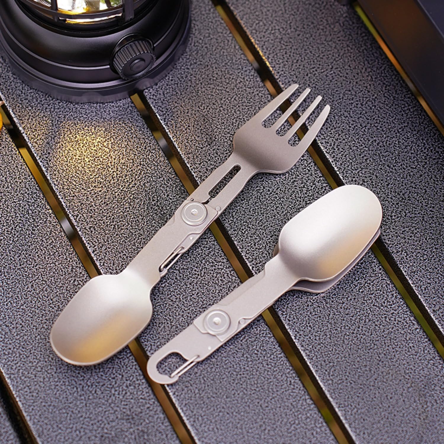 2-in-1 Folding Titanium Cutlery 13cm Silver Camping Spoon & Fork Lightweight Travel Outdoor Utensil - Image 5