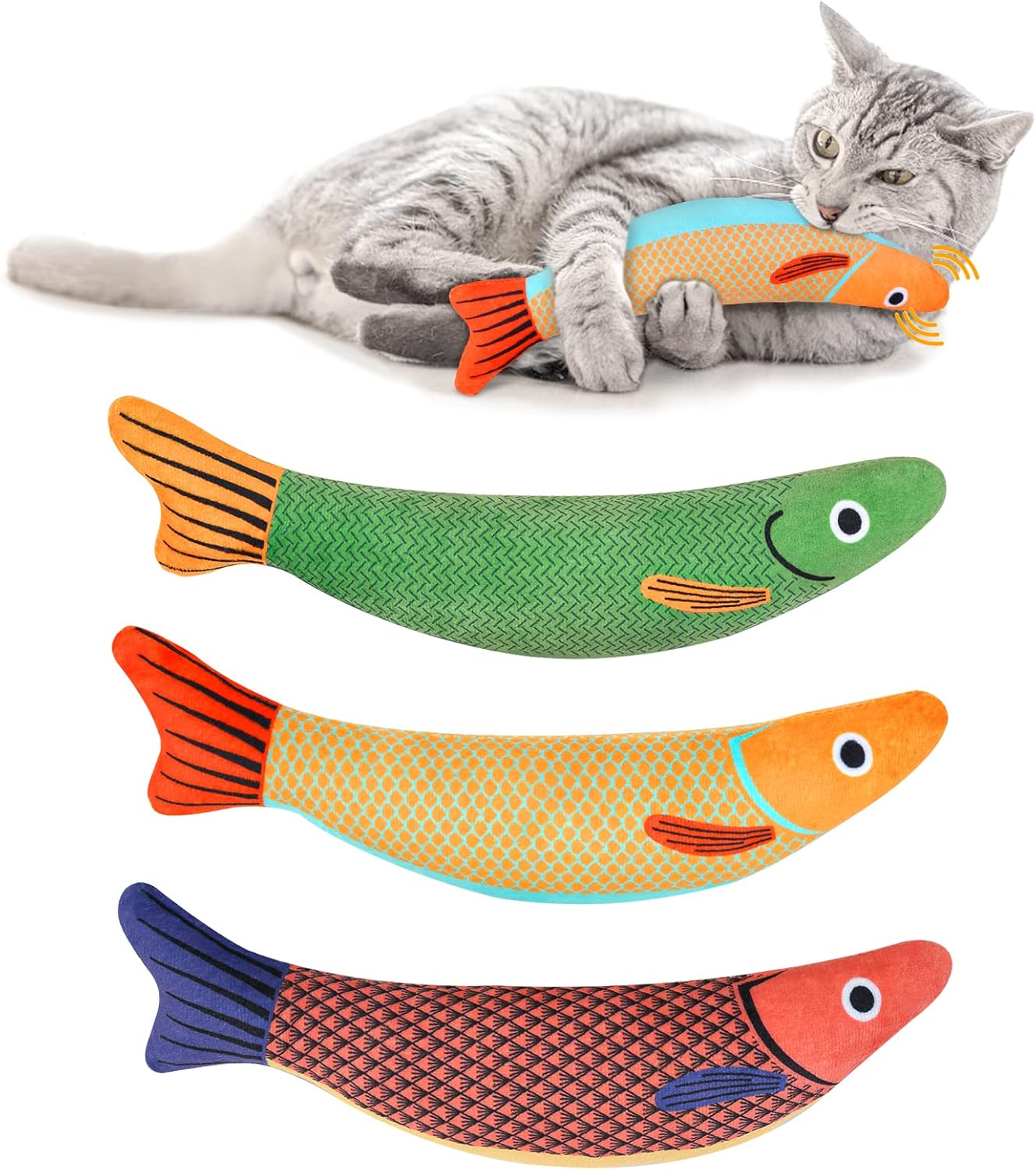 3-Piece Catnip Toy Set Interactive Plush Cartoon Cat Chew Toys Durable Indoor Kitten Playthings - Image 1