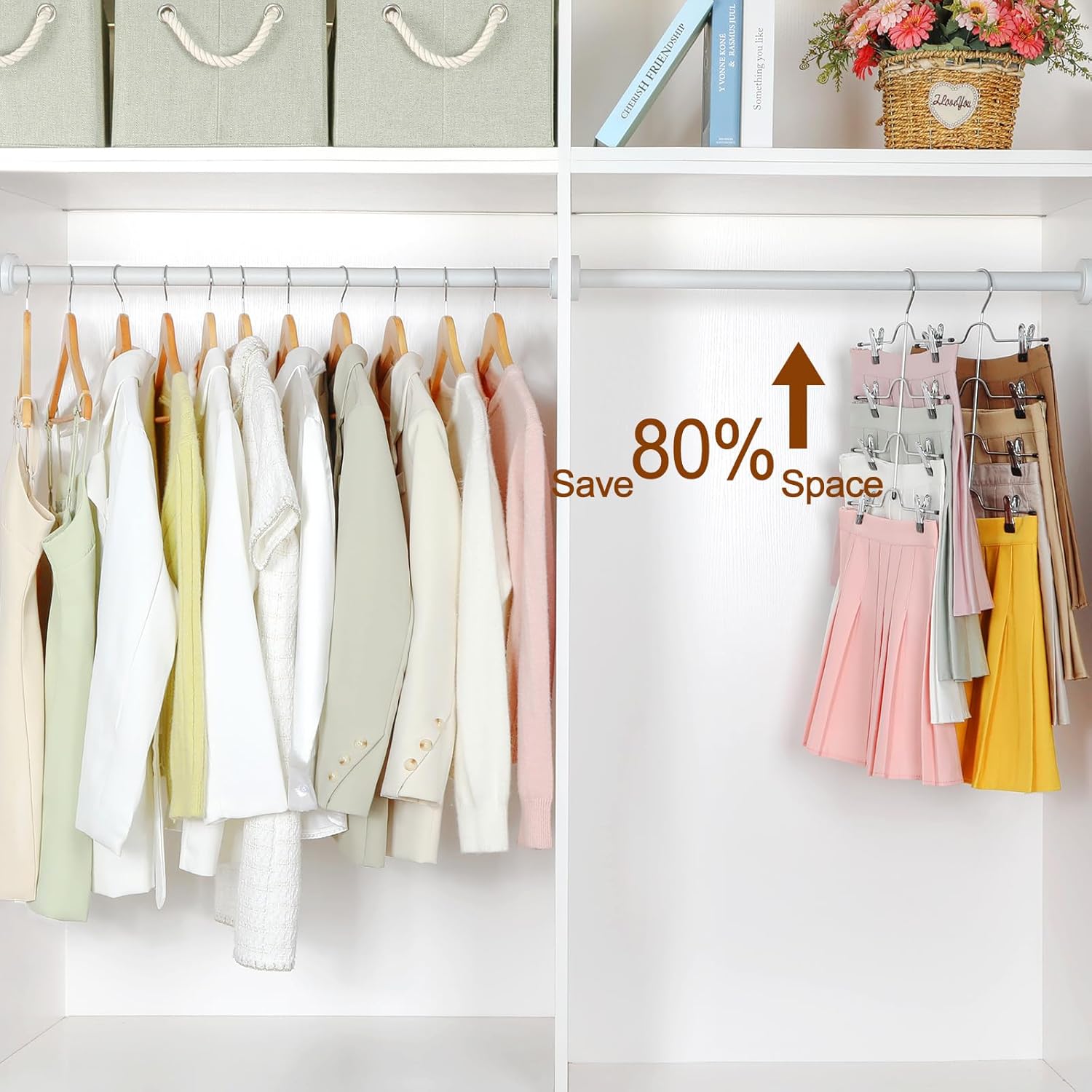 2 Pack Black Pants Hangers with Adjustable Clips Non-Slip Space Saving for Jeans Shorts Skirts Dresses Hand Towels in Laundry Room - Image 2