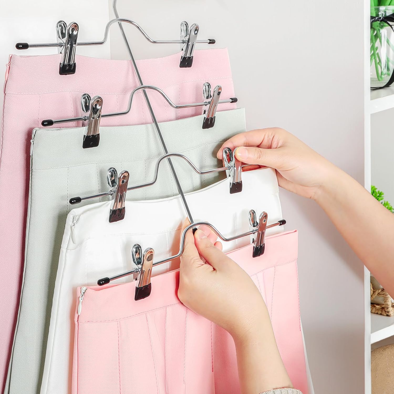 2 Pack Black Pants Hangers with Adjustable Clips Non-Slip Space Saving for Jeans Shorts Skirts Dresses Hand Towels in Laundry Room - Image 4