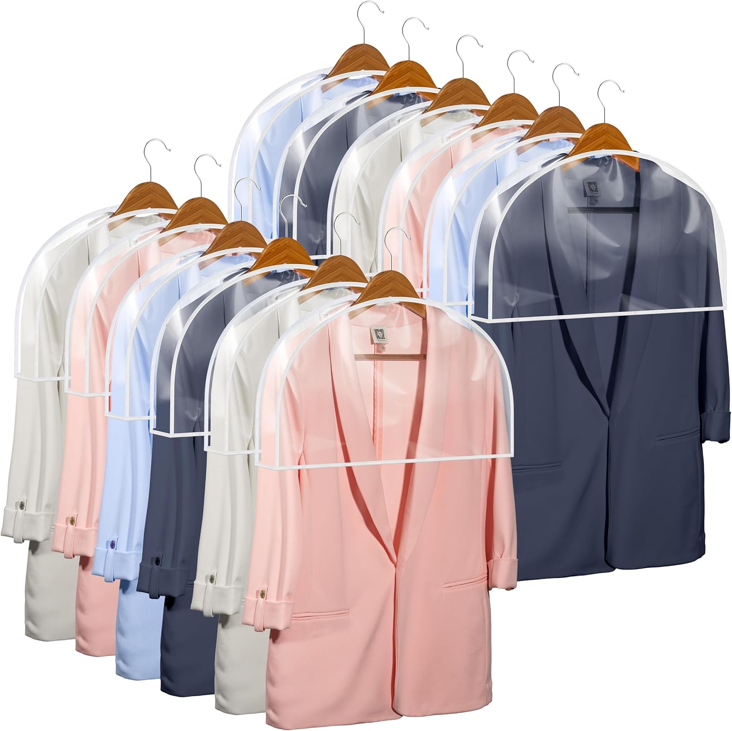 12 Pack Transparent Dustproof Garment Bags 60x30cm Wardrobe Organizer Storage Covers - Image 1