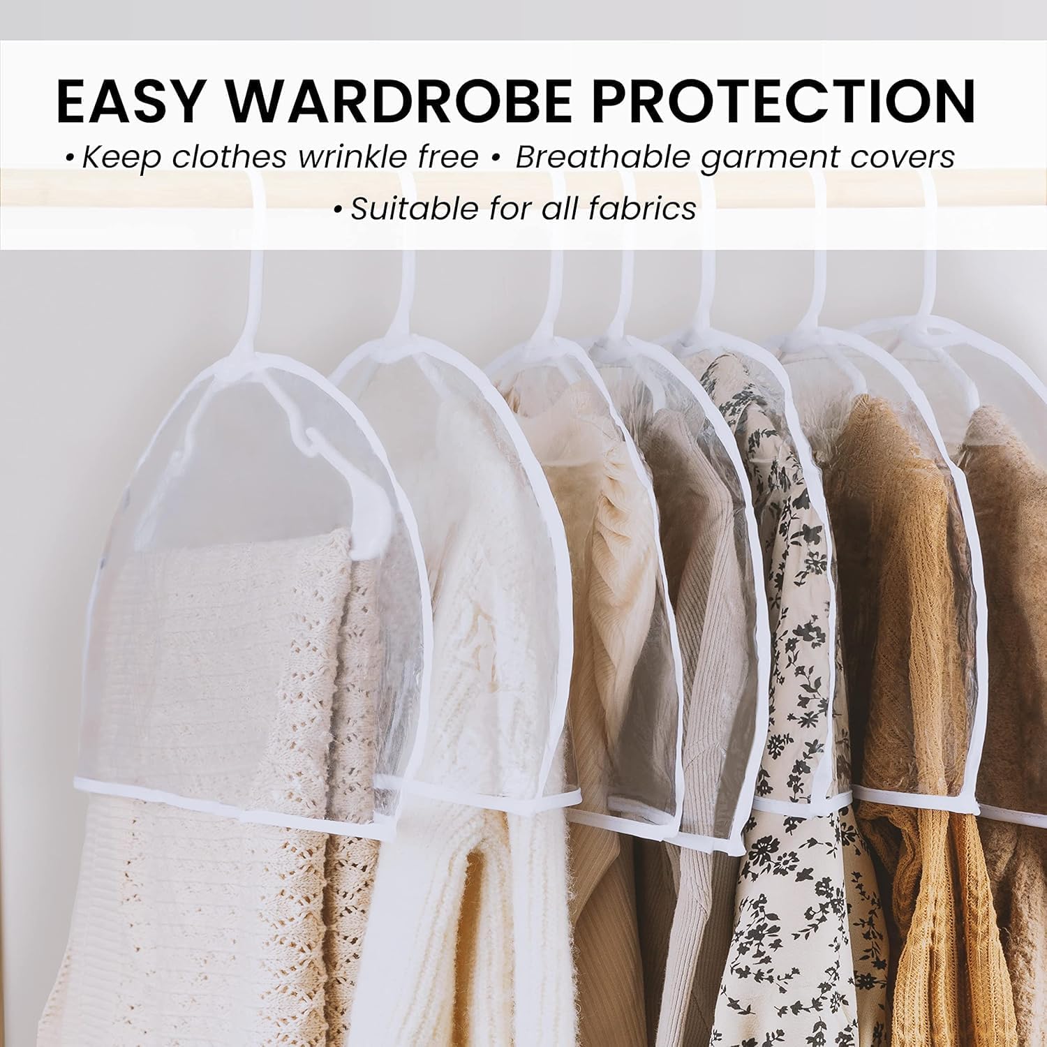 12 Pack Transparent Dustproof Garment Bags 60x30cm Wardrobe Organizer Storage Covers - Image 6