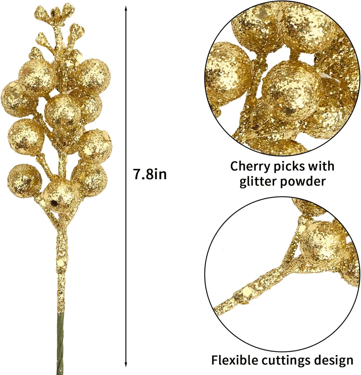 20 Gold Glitter Berry Ornaments Christmas Tree Decorations Artificial Xmas Tree Filler DIY Wreath Festive Home Decor - Image 2