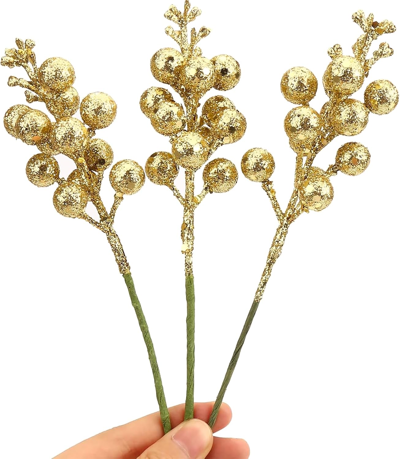 20 Gold Glitter Berry Ornaments Christmas Tree Decorations Artificial Xmas Tree Filler DIY Wreath Festive Home Decor - Image 3
