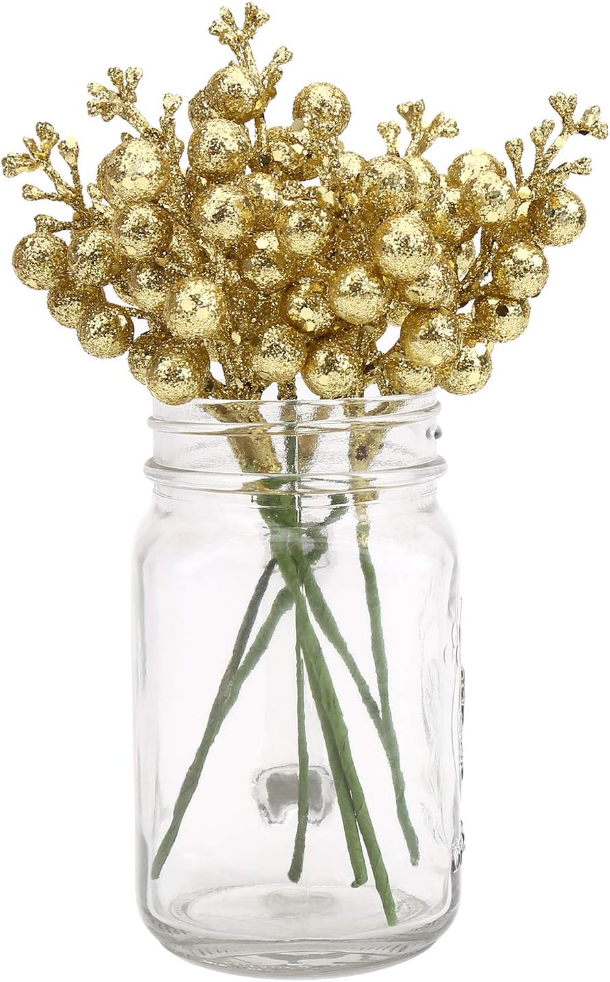 20 Gold Glitter Berry Ornaments Christmas Tree Decorations Artificial Xmas Tree Filler DIY Wreath Festive Home Decor - Image 5