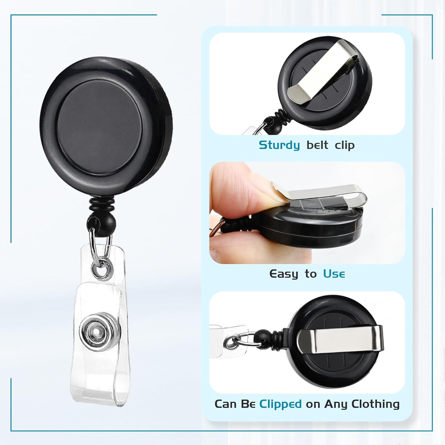 2 Pack Black Retractable ID Badge Holders with Belt Clip for Teachers Students Office Staff - Image 2