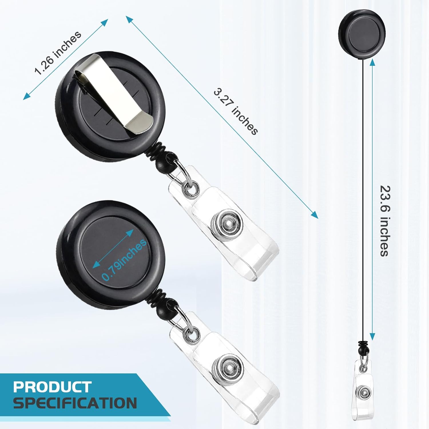 2 Pack Black Retractable ID Badge Holders with Belt Clip for Teachers Students Office Staff - Image 3