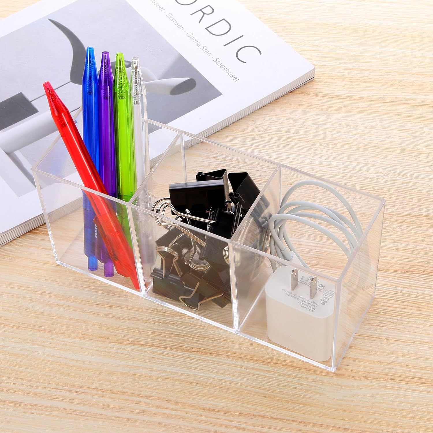 Transparent Pen Holder Desk Organizer - Pencil Marker Paperclip Storage Container - Plastic Stationery Organiser for Office Bedroom Bathroom - Image 6