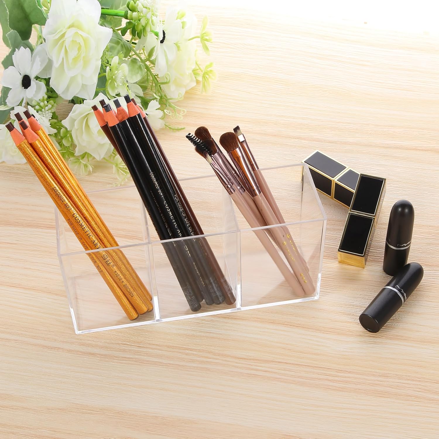 Transparent Pen Holder Desk Organizer - Pencil Marker Paperclip Storage Container - Plastic Stationery Organiser for Office Bedroom Bathroom - Image 7