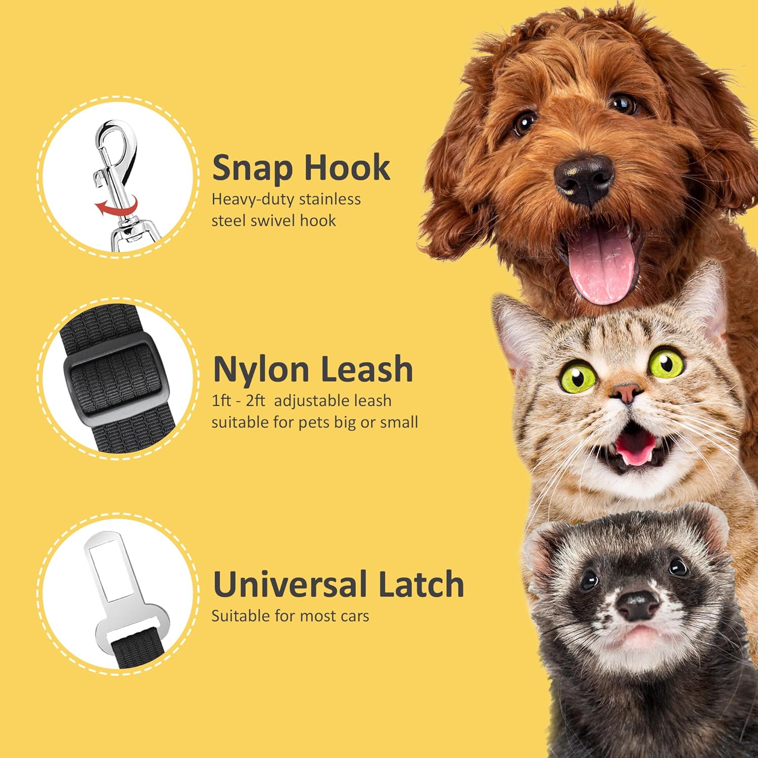 Adjustable Nylon Pet Car Harness with Extension Strap and Clip - Universal Fit for Dogs Cats and Ferrets - Travel Safety Belt for All Car Models - Image 4