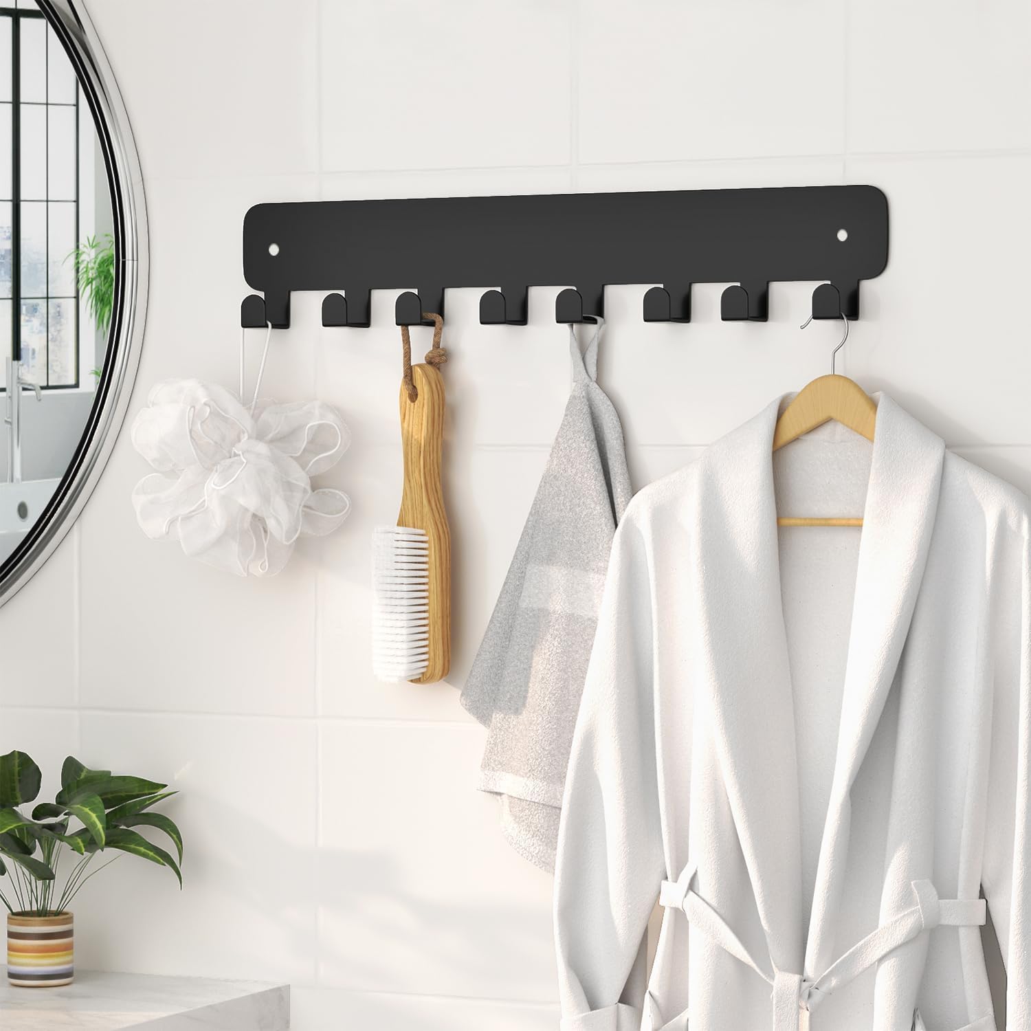 8 Hook Metal Key Rack Black Self-Adhesive or Screw Mount for Kitchen Office Hallway - Image 3