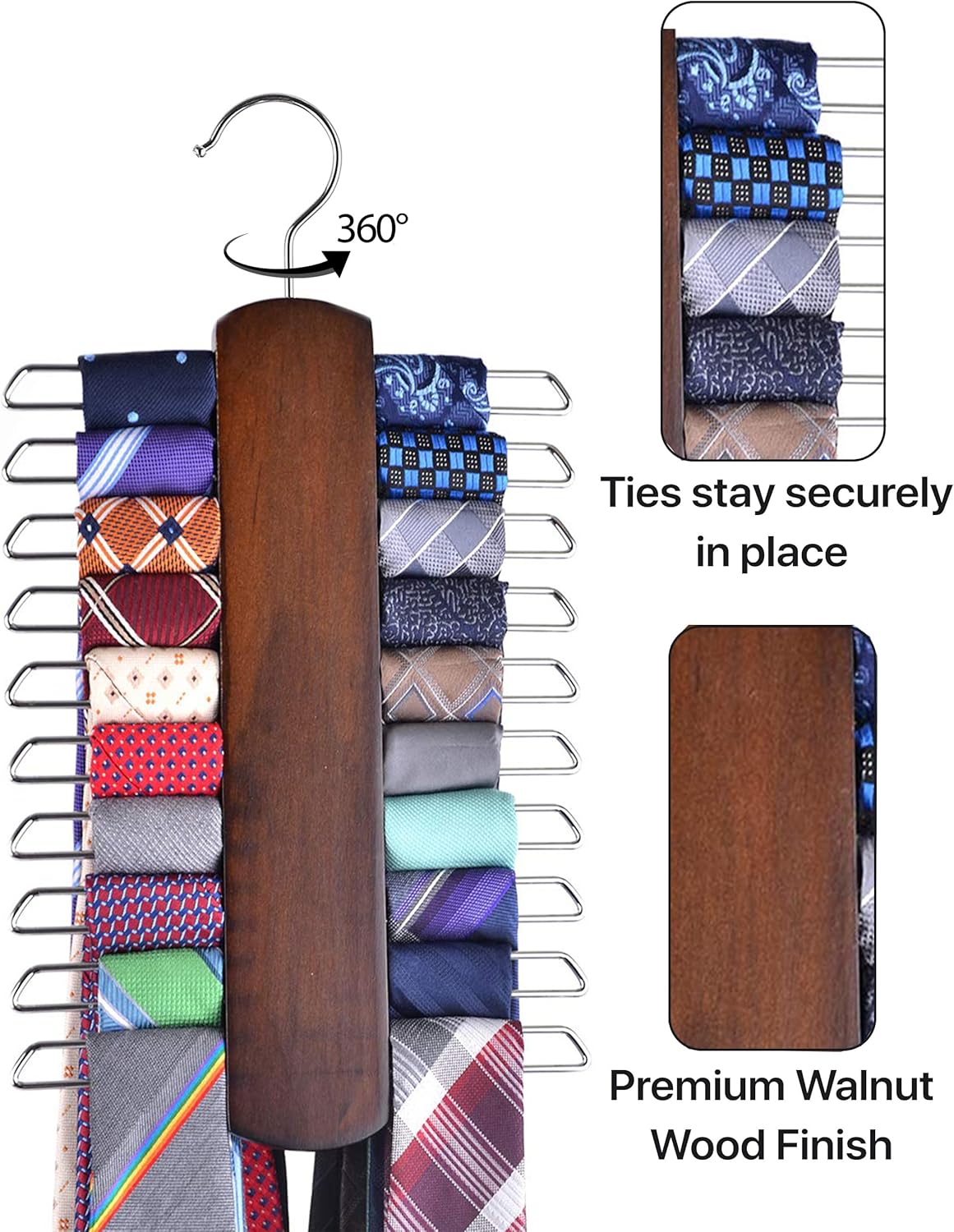 Wooden Belt and Scarf Hanger - Keep Wardrobe Organized & Tidy - Anti-Slip & Scratch-Resistant Storage - 1 Piece - Image 3