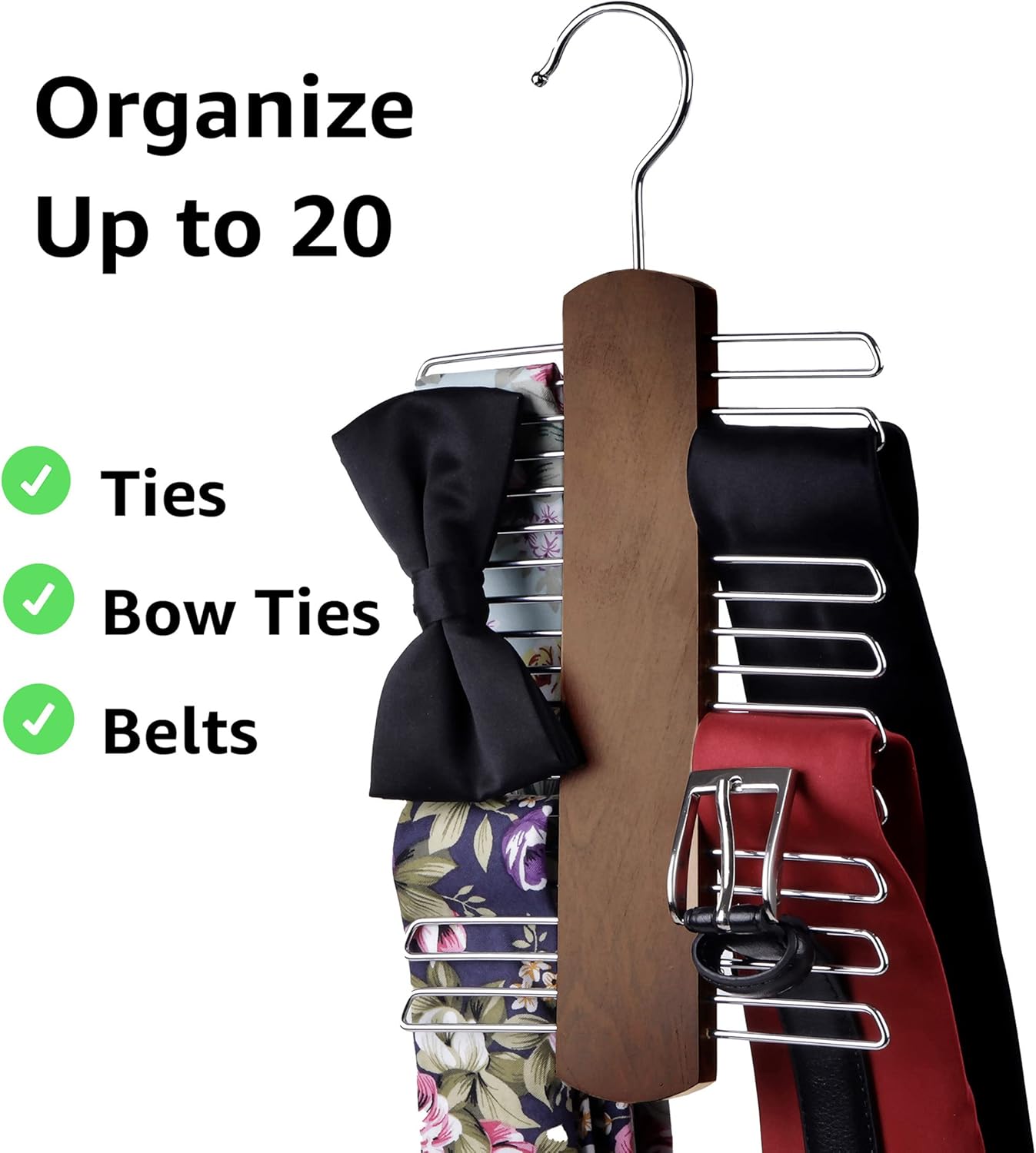 Wooden Belt and Scarf Hanger - Keep Wardrobe Organized & Tidy - Anti-Slip & Scratch-Resistant Storage - 1 Piece - Image 4