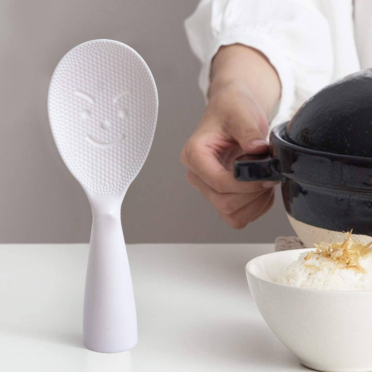 Standing Rice Spoon White Self-Standing Serving Spoon Kitchen Antiscald Rice Paddle - Image 1