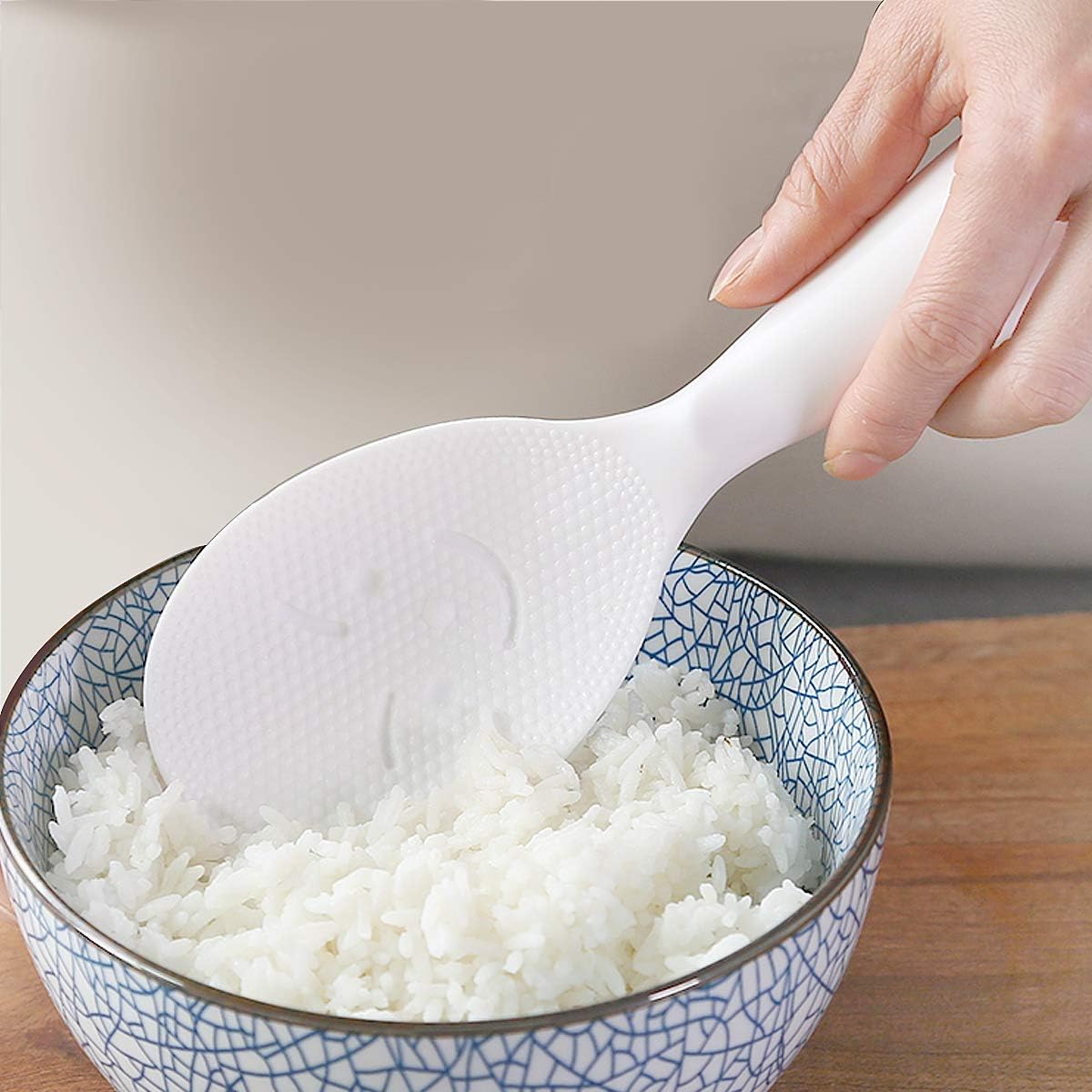 Standing Rice Spoon White Self-Standing Serving Spoon Kitchen Antiscald Rice Paddle - Image 2