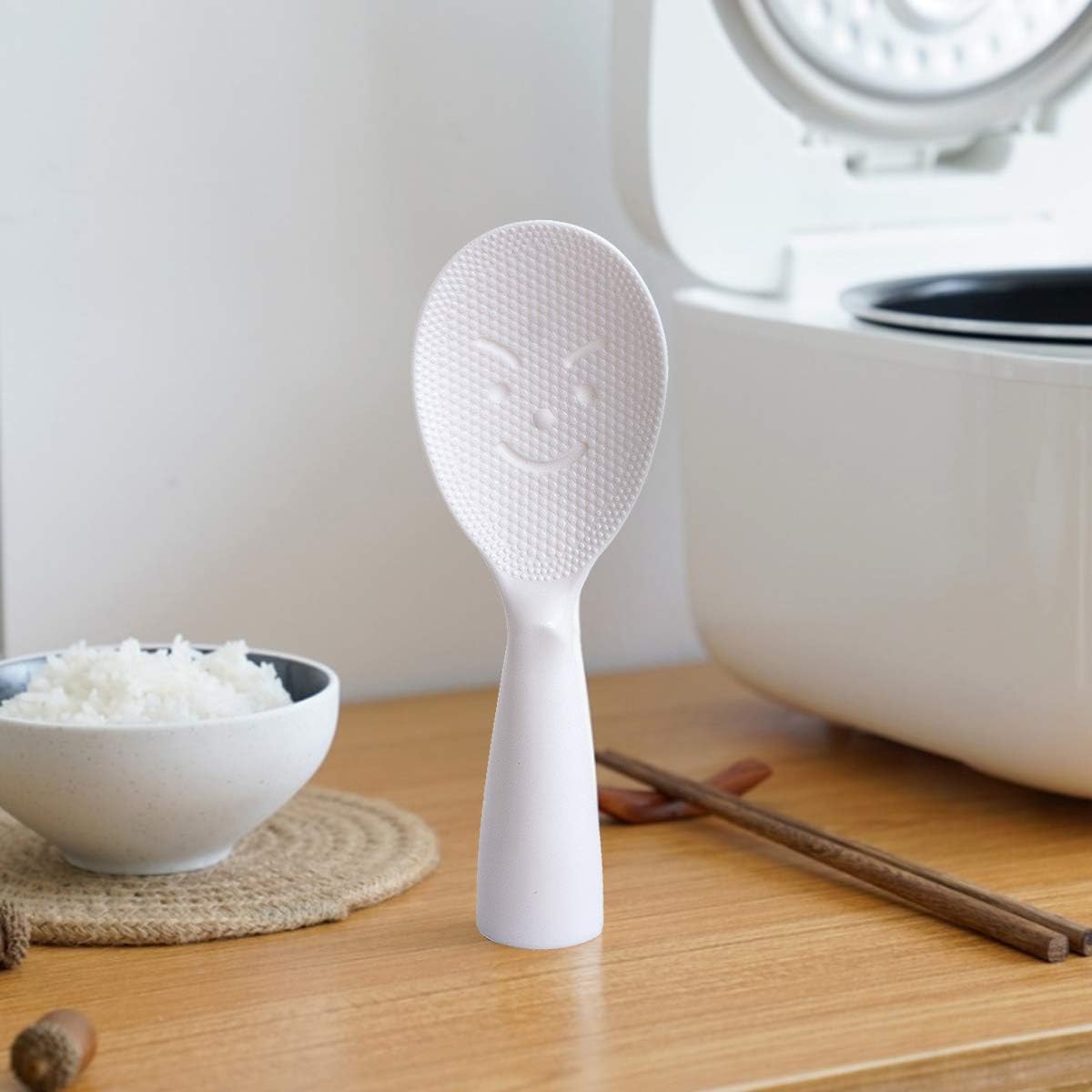 Standing Rice Spoon White Self-Standing Serving Spoon Kitchen Antiscald Rice Paddle - Image 3