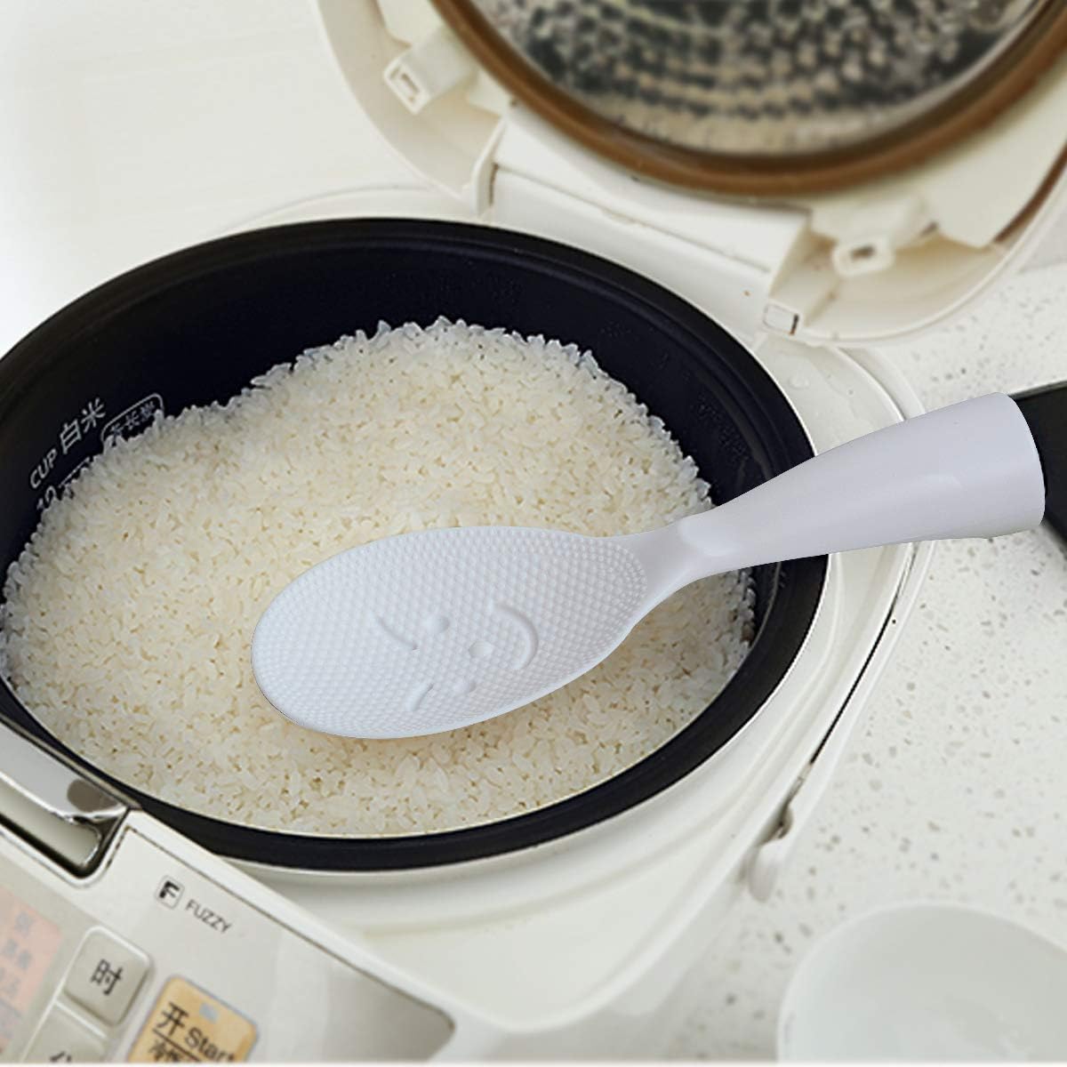 Standing Rice Spoon White Self-Standing Serving Spoon Kitchen Antiscald Rice Paddle - Image 4