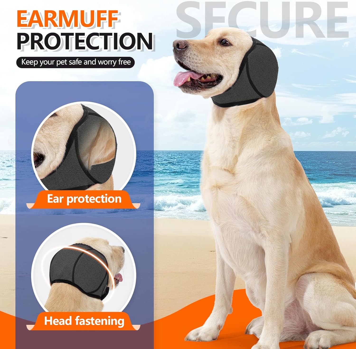 Dog Ear Covers Grey L-Shaped Soundproof No Cap Elastic Waterproof for Hematomas Bathing Drying Swimming Grooming Head Coverage - Image 3
