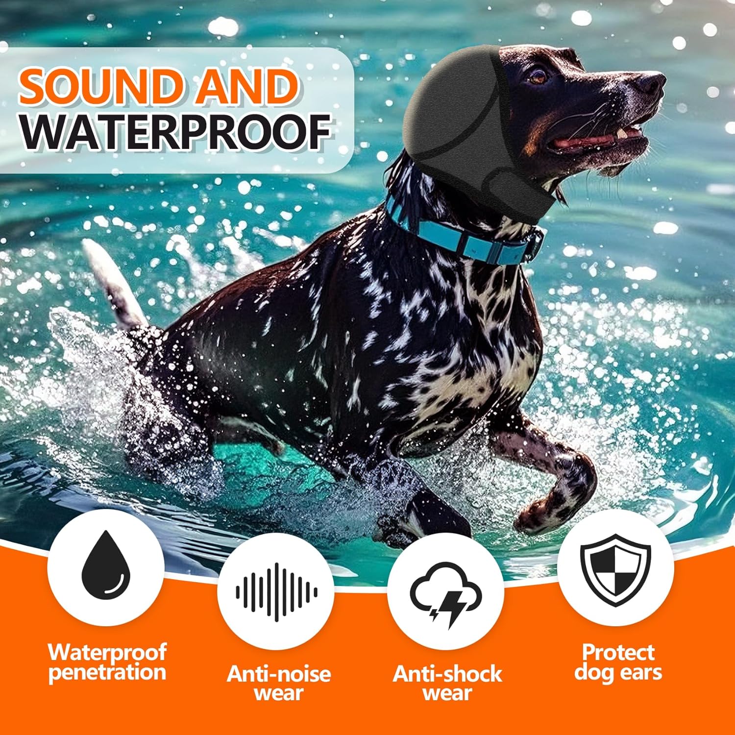 Dog Ear Covers Grey L-Shaped Soundproof No Cap Elastic Waterproof for Hematomas Bathing Drying Swimming Grooming Head Coverage - Image 4