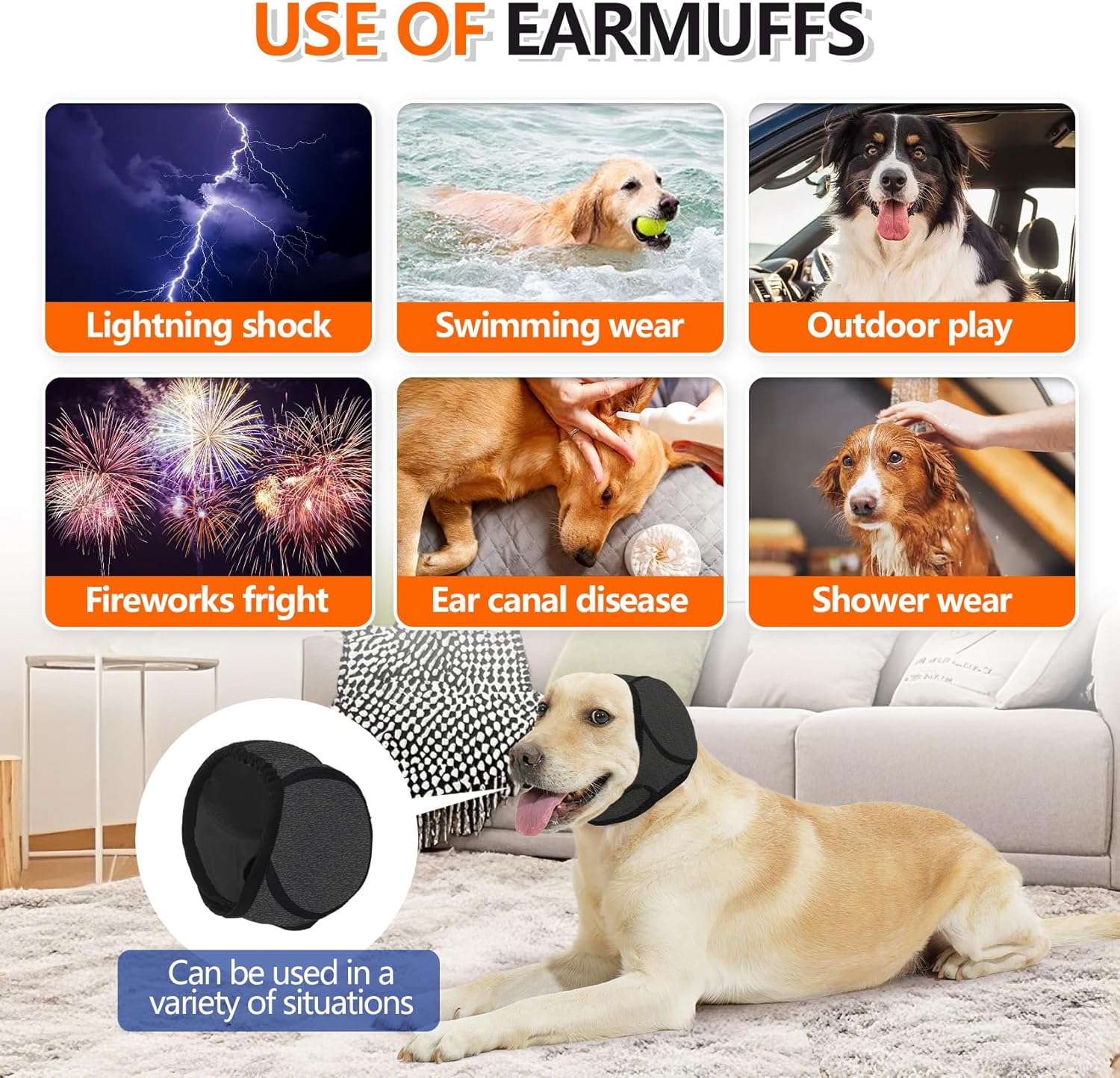 Dog Ear Covers Grey L-Shaped Soundproof No Cap Elastic Waterproof for Hematomas Bathing Drying Swimming Grooming Head Coverage - Image 5
