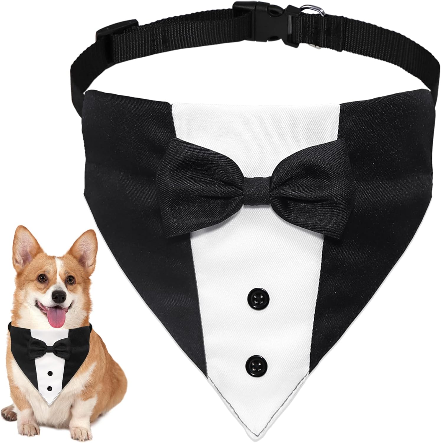 Formal Dog Smoking Set Collar Neckband Adjustable 12.5-21 Inch Black Formal Dog Dress for Wedding Engagement Birthday Fits Small Medium Large Dogs and Other Pets - Image 1
