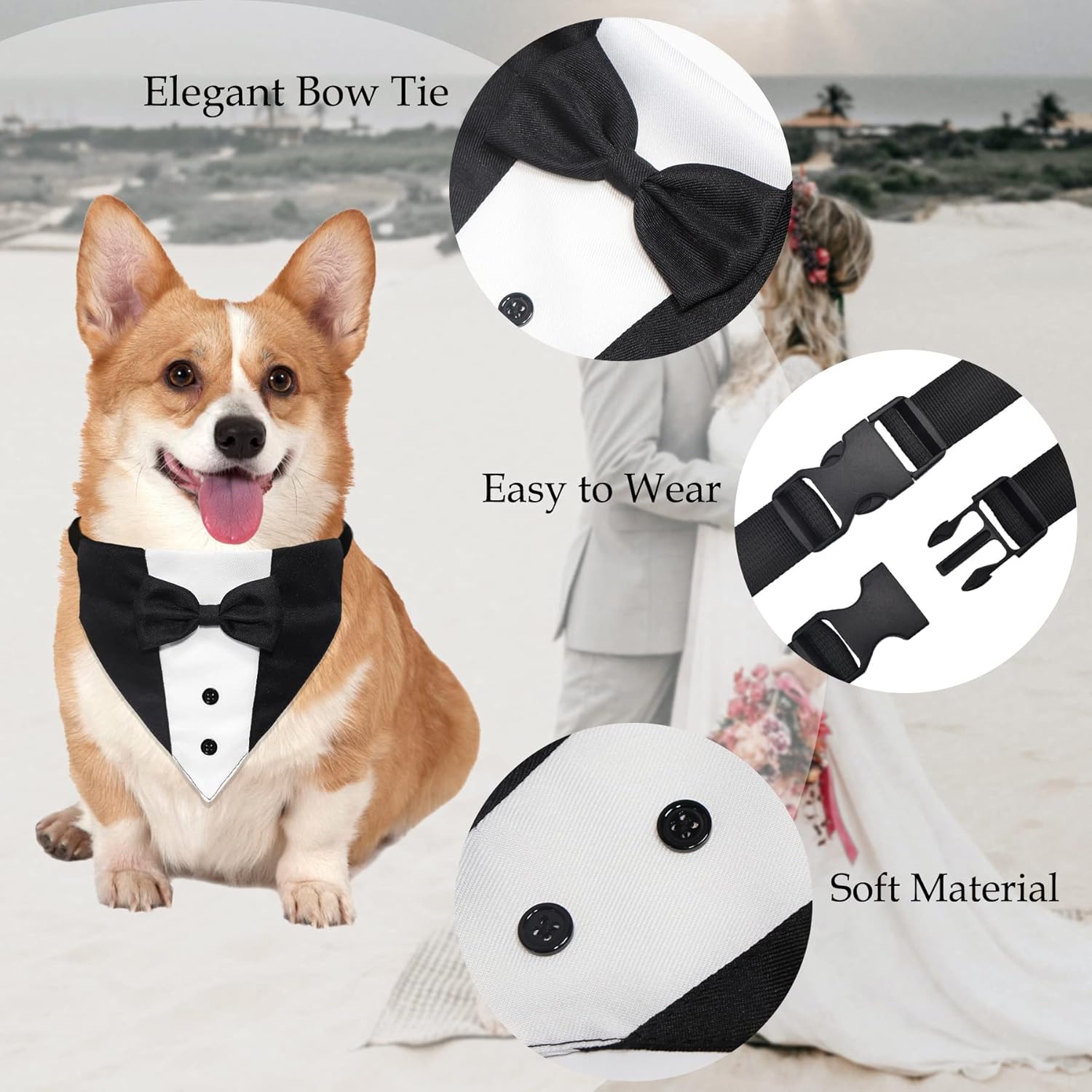 Formal Dog Smoking Set Collar Neckband Adjustable 12.5-21 Inch Black Formal Dog Dress for Wedding Engagement Birthday Fits Small Medium Large Dogs and Other Pets - Image 3