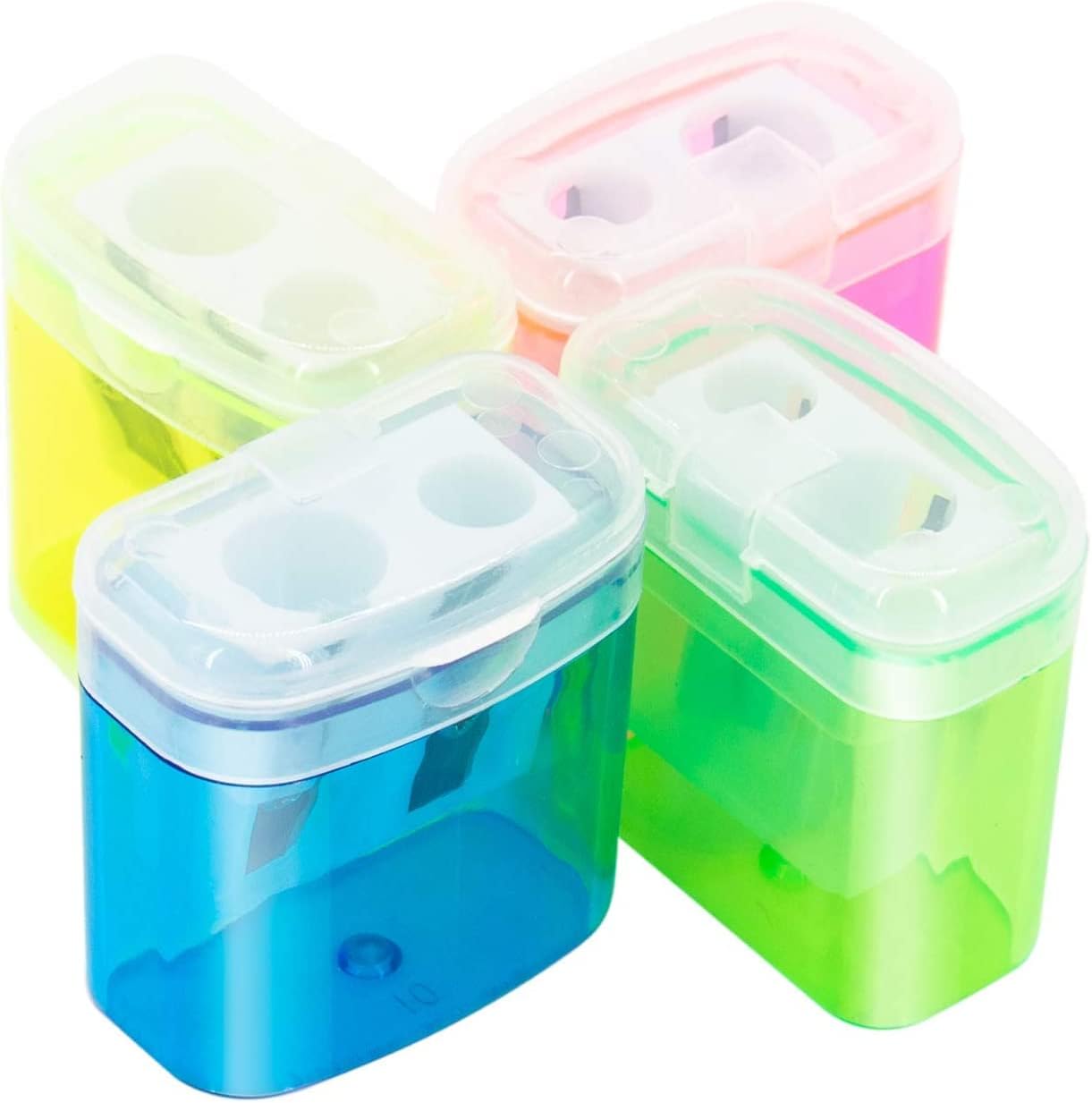 24 Pack Kids Pencil Sharpeners Small Handheld Dual Hole with Lid for Children Students - Image 3