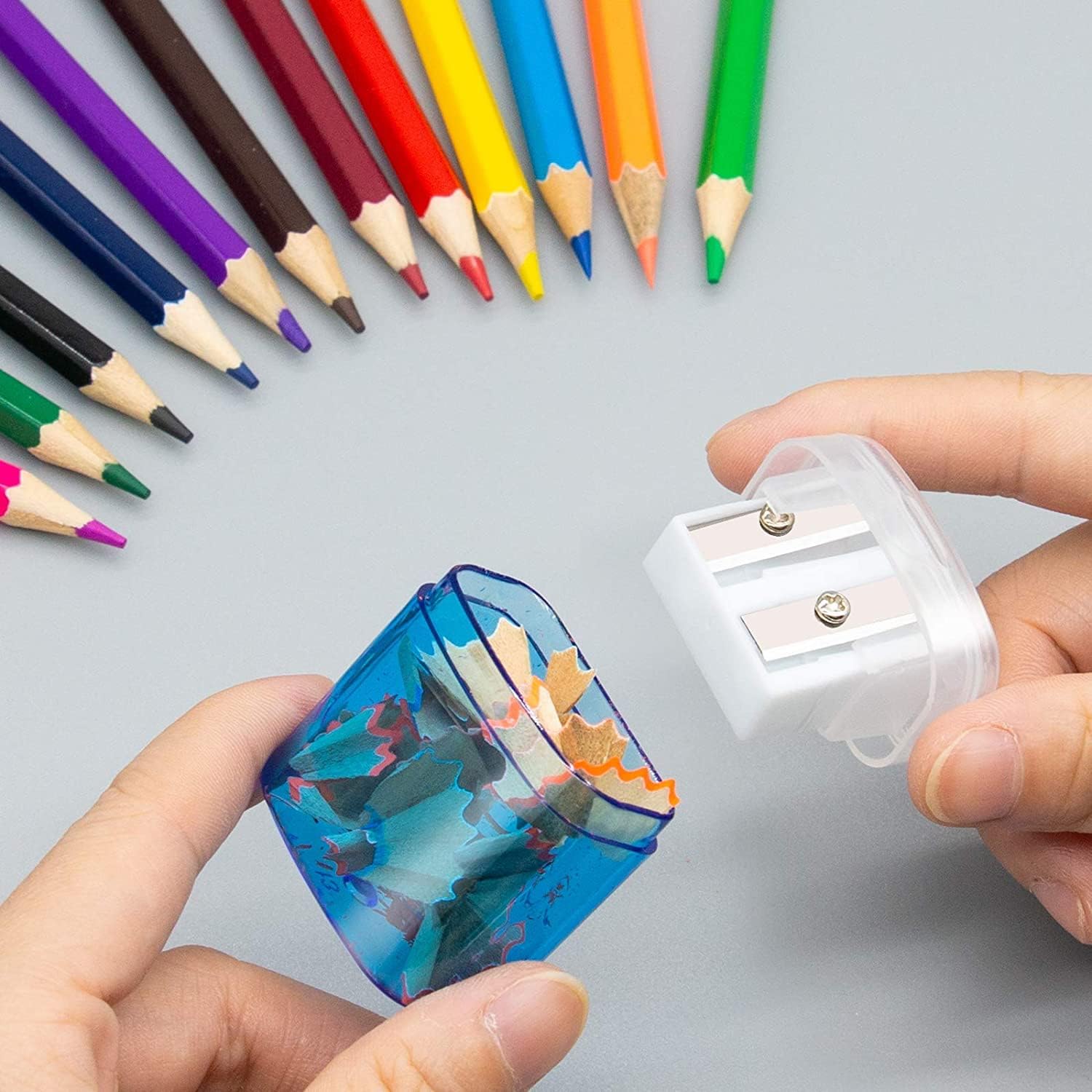 24 Pack Kids Pencil Sharpeners Small Handheld Dual Hole with Lid for Children Students - Image 6