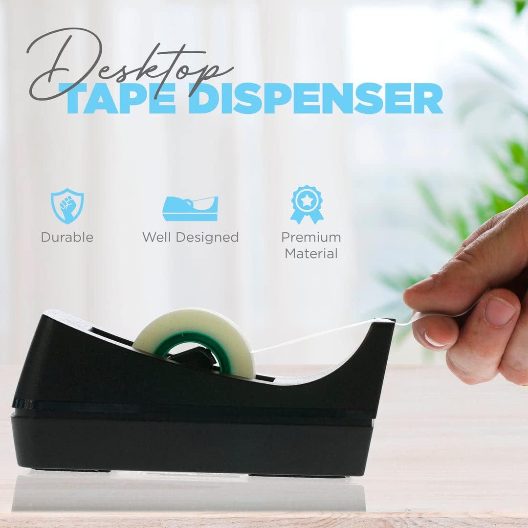 2 Pack Black Tape Dispenser Heavy Duty Desktop Holder with Anti-Slip Base for Office Home School Gift Wrapping (Tape Not Included) - Image 2