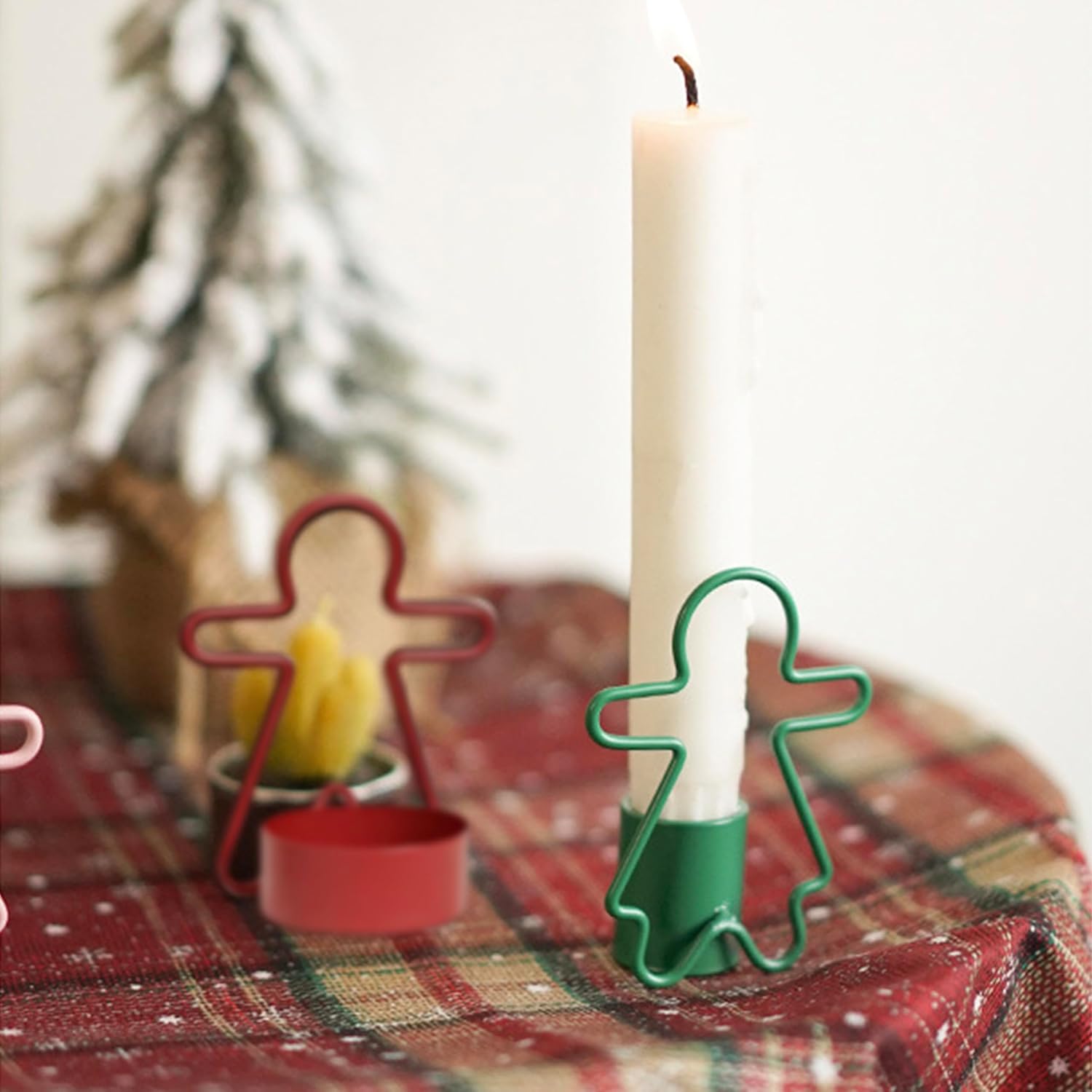 2 Pack Christmas Candles - Gingerbread & Nutcracker Shaped Candles - Arch Design - Red & Green Festive Decor - Perfect Centerpiece or Gift Idea - Image 2