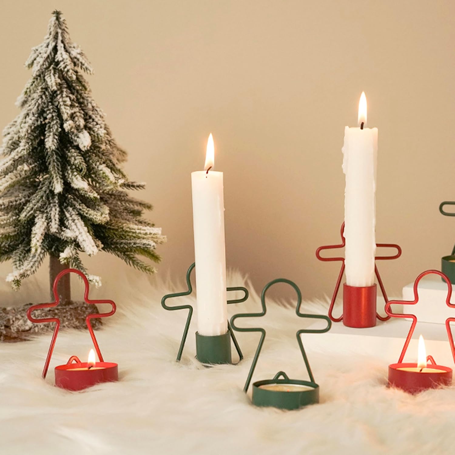 2 Pack Christmas Candles - Gingerbread & Nutcracker Shaped Candles - Arch Design - Red & Green Festive Decor - Perfect Centerpiece or Gift Idea - Image 3