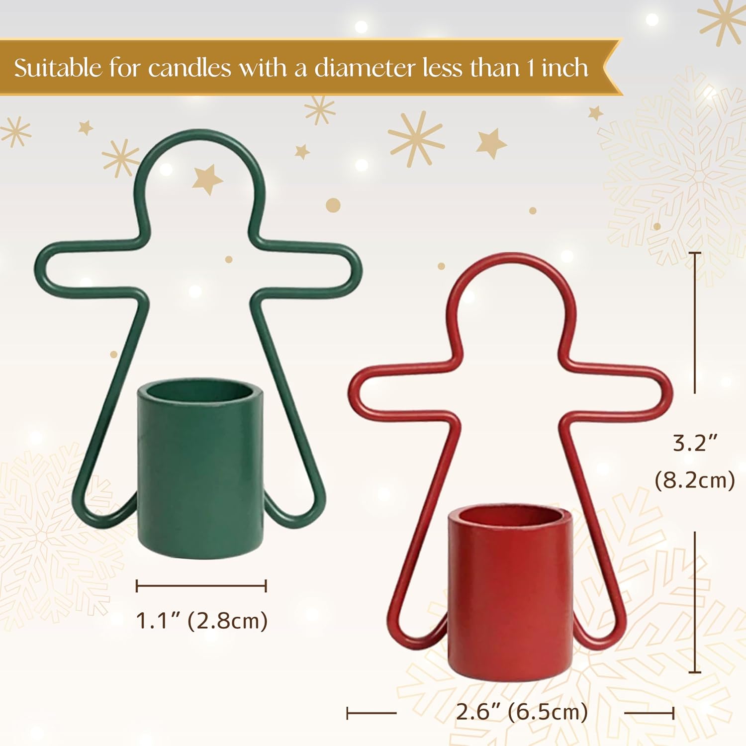 2 Pack Christmas Candles - Gingerbread & Nutcracker Shaped Candles - Arch Design - Red & Green Festive Decor - Perfect Centerpiece or Gift Idea - Image 6