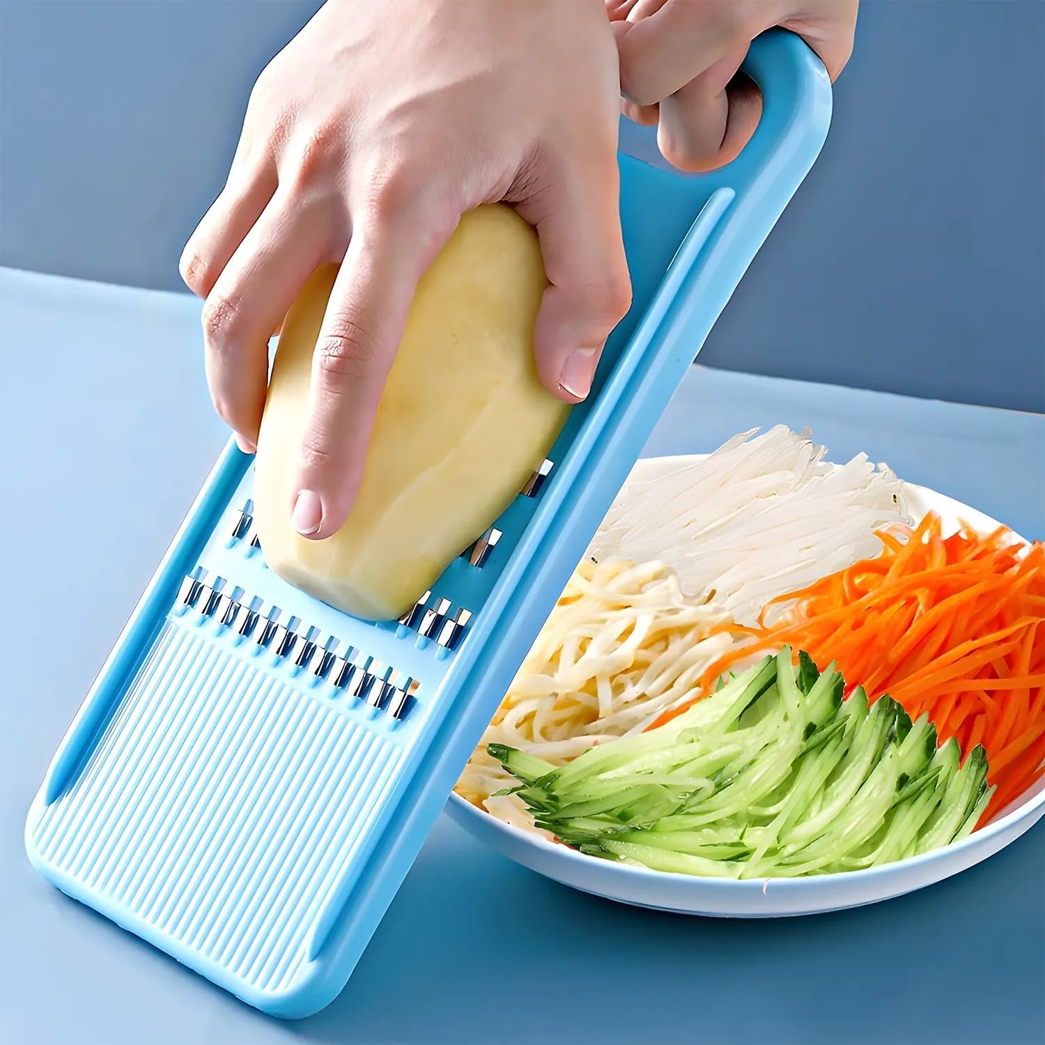 Green Multifunctional Stainless Steel Vegetable Julienne Grater with Anti-Slip Ergonomic Handle for Shredding Slicing Zesting Cheese Citrus - Image 2