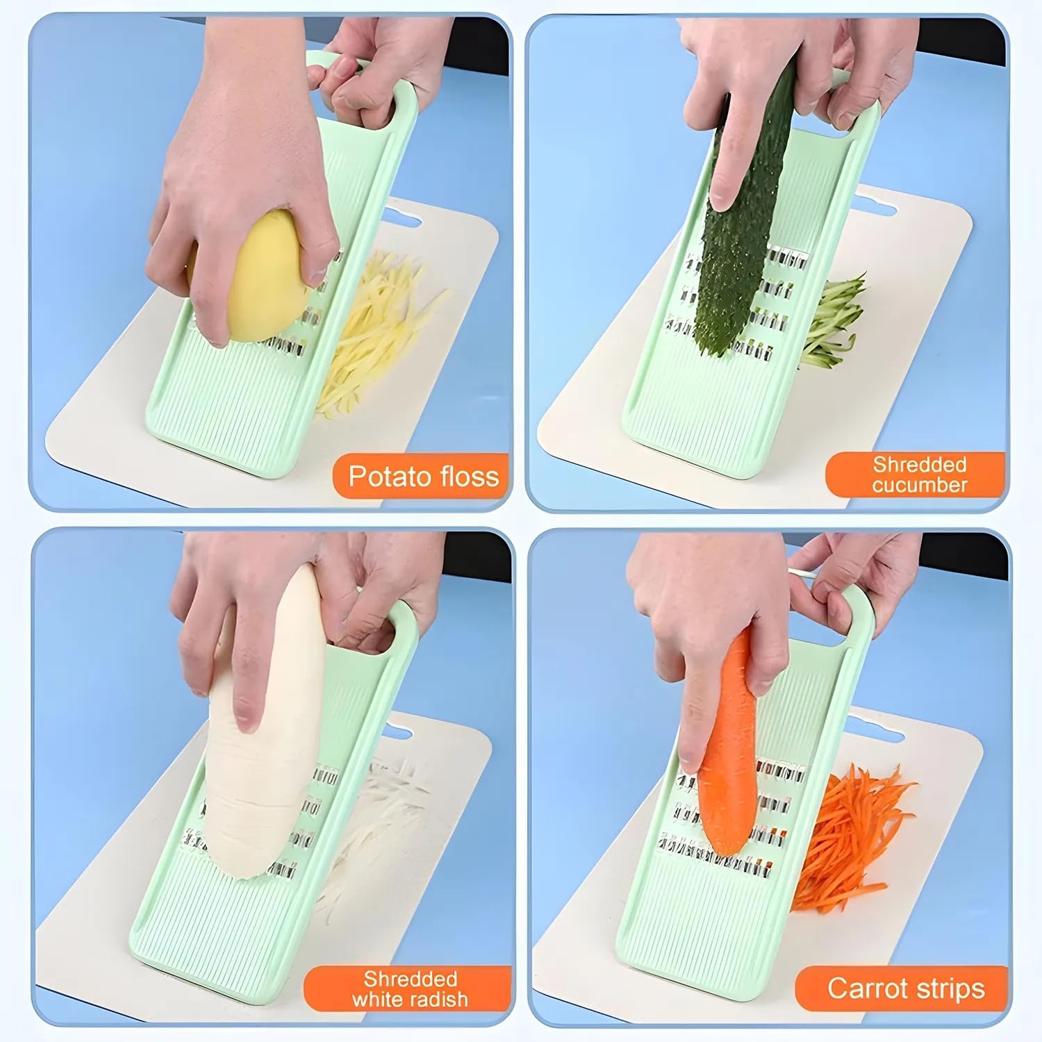 Green Multifunctional Stainless Steel Vegetable Julienne Grater with Anti-Slip Ergonomic Handle for Shredding Slicing Zesting Cheese Citrus - Image 3