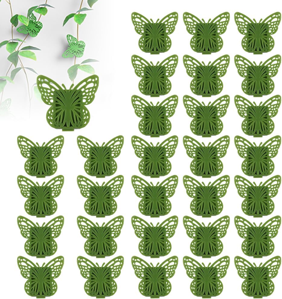 30 Green Butterfly Leaf Plant Clips Invisible Wall Plant Support Hooks Vinyl Cross Brackets for Indoor Outdoor Climbing Plants - Image 1