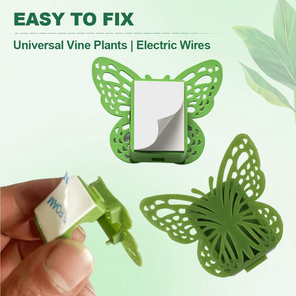 30 Green Butterfly Leaf Plant Clips Invisible Wall Plant Support Hooks Vinyl Cross Brackets for Indoor Outdoor Climbing Plants - Image 5