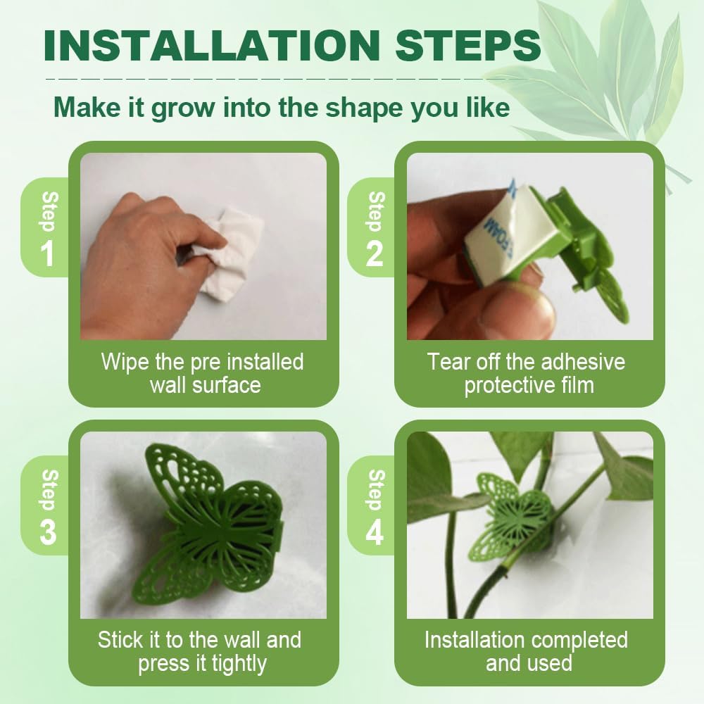 30 Green Butterfly Leaf Plant Clips Invisible Wall Plant Support Hooks Vinyl Cross Brackets for Indoor Outdoor Climbing Plants - Image 6