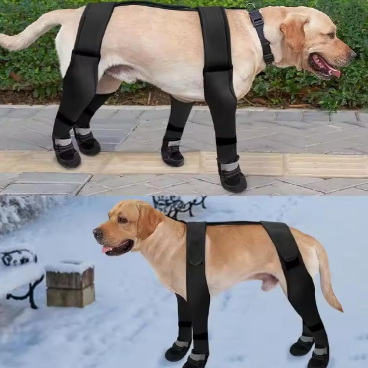 Dog Boots with Straps - Black High Anti-Slip Waterproof Dog Shoes Adjustable Straps Winter Snow Rain Protection Paw Boots for Dogs - Image 7