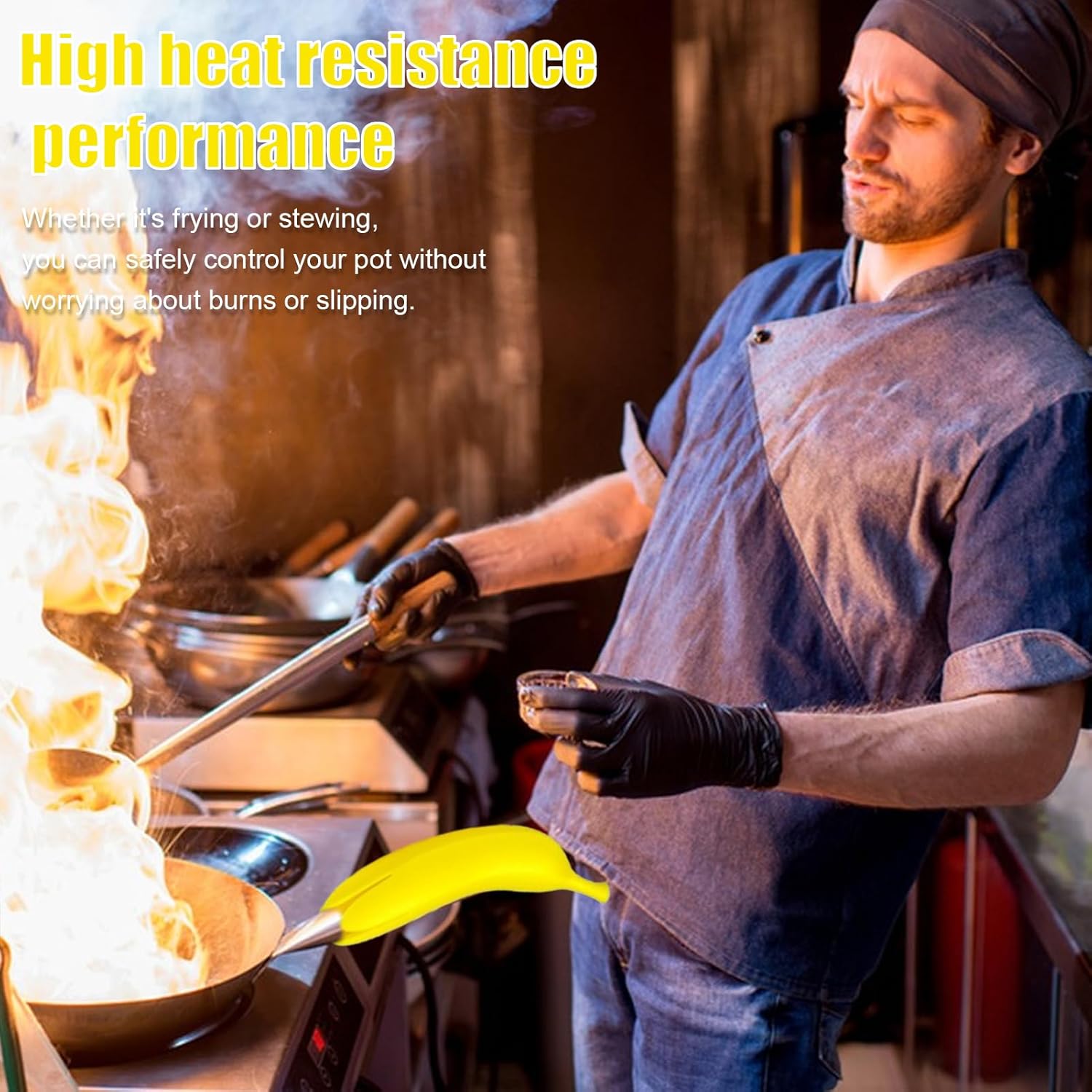 Yellow Banana Shaped Silicone Oven Mitts 1 Piece Heat Resistant Up to 240°C Scratch Resistant Suitable for Cast Iron Cookware Pans Dishwasher Safe - Image 4