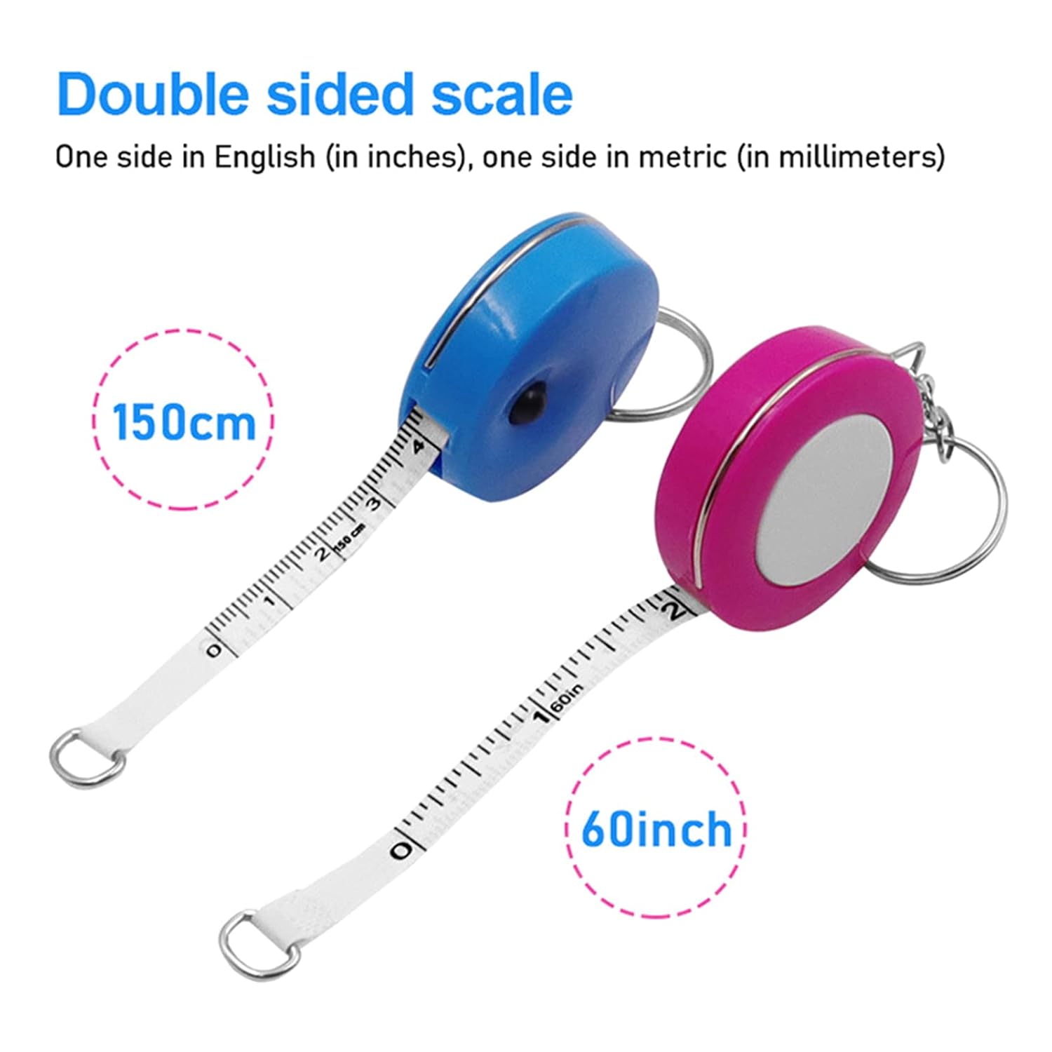 4 Pack Double-Sided Measuring Tape 60 Inch 1.5m Retractable Soft Portable with Keychain for Tailors and Seamstresses - Image 5