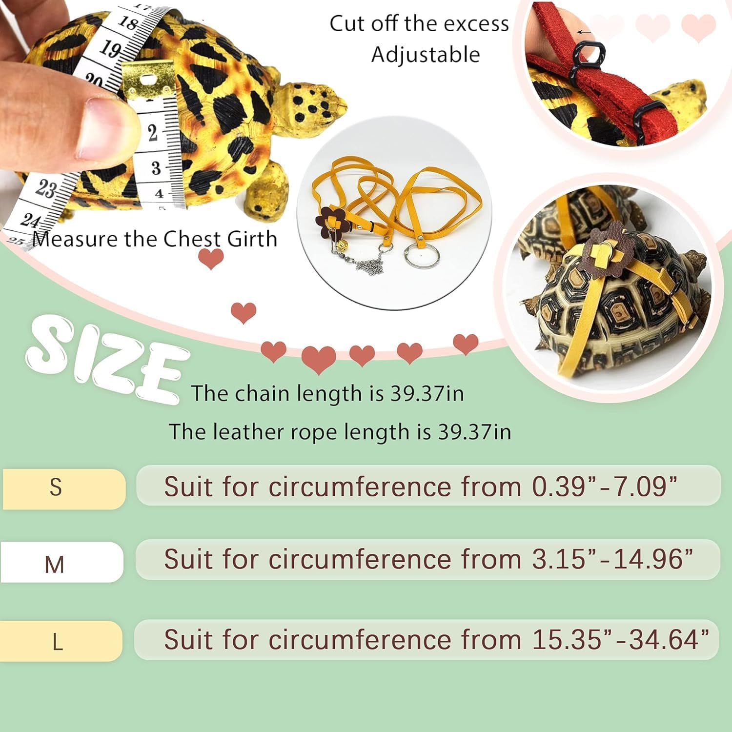 Yellow Turtle Harness Medium Size No Bell with Walking and Chest Straps Turtle Accessories for Turtles and Sea Turtles - Image 3