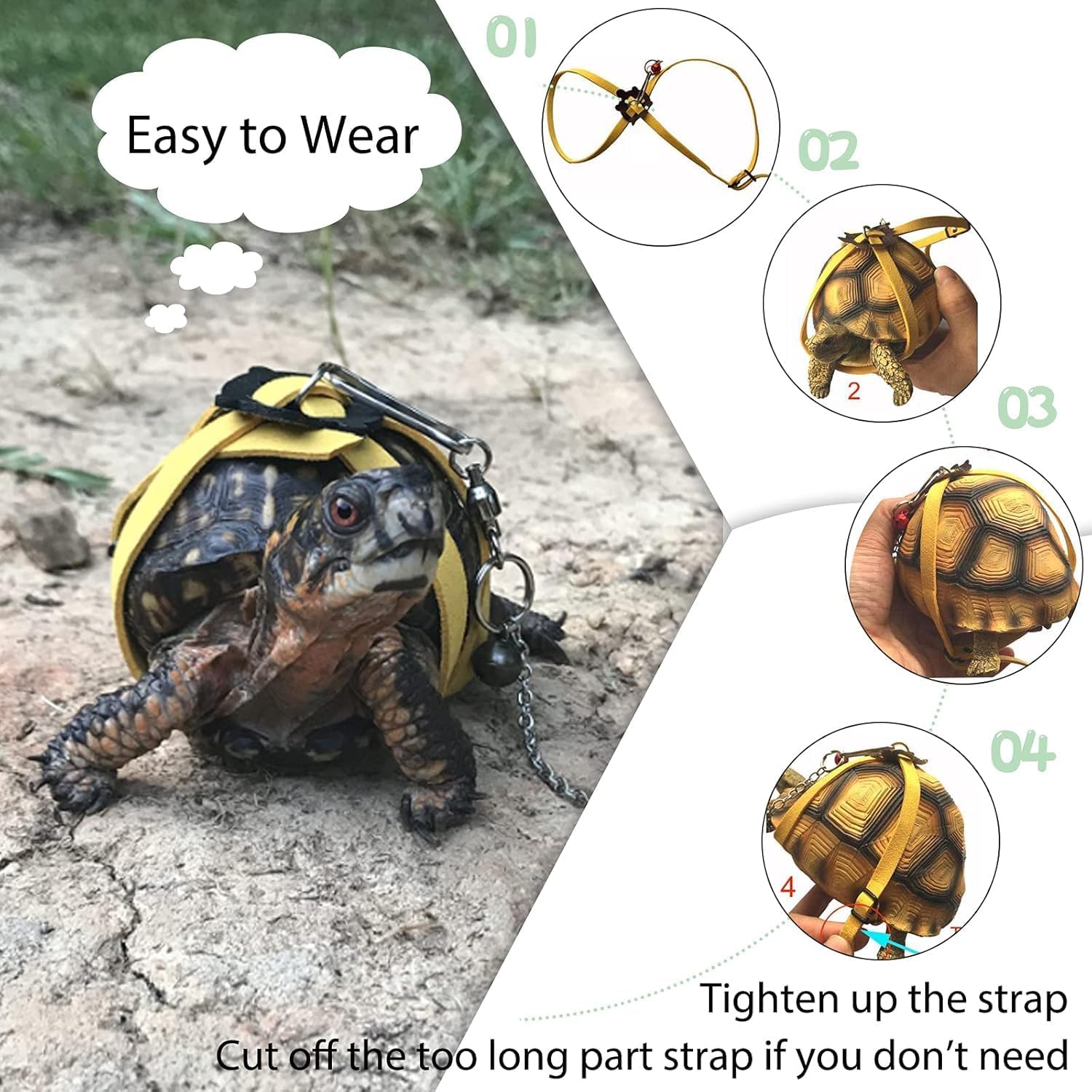 Yellow Turtle Harness Medium Size No Bell with Walking and Chest Straps Turtle Accessories for Turtles and Sea Turtles - Image 4