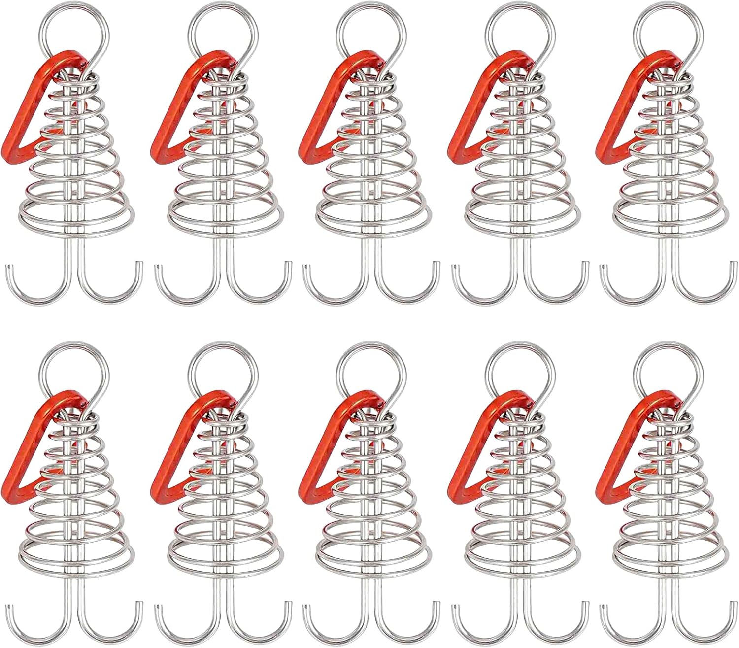 10 Pack Tent Pegs Aluminium Alloy Visgraat Shaped Windproof Octopus Tenthorns with Spring Clips Portable Rope Anchors for Camping Tents - Image 1