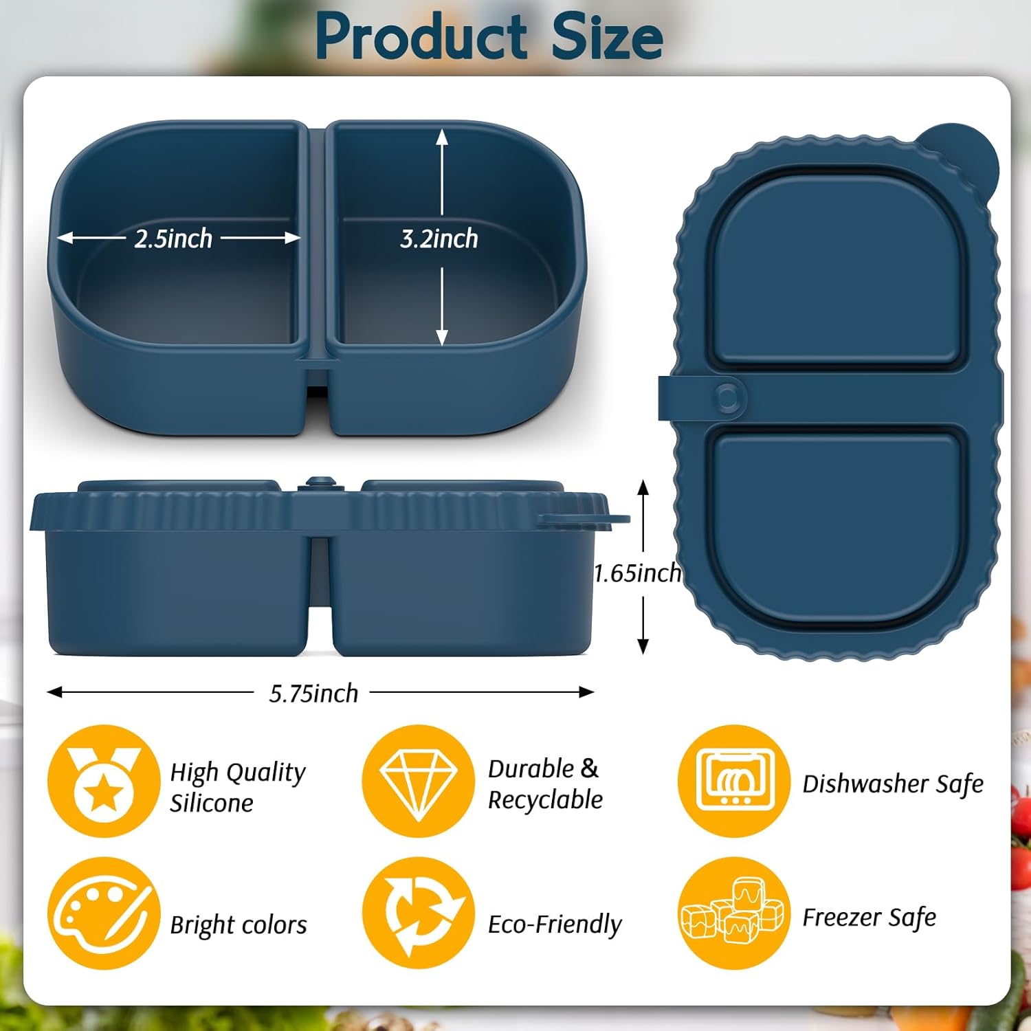 3 Pack Silicone Lunch Boxes Reusable with Lids Mini Double Compartment Portable Food Storage Containers for Picnic School Office - Image 3